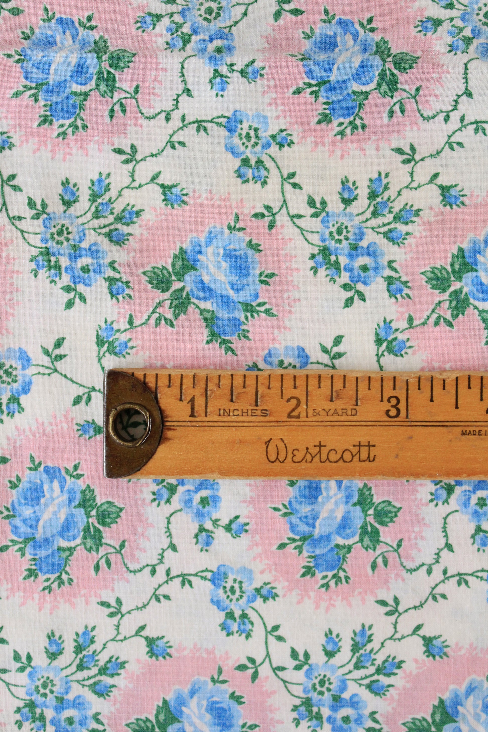 1950s Light Blue And Pink Floral Cotton Duvet Cover, 4.4 Yards Of Fabric