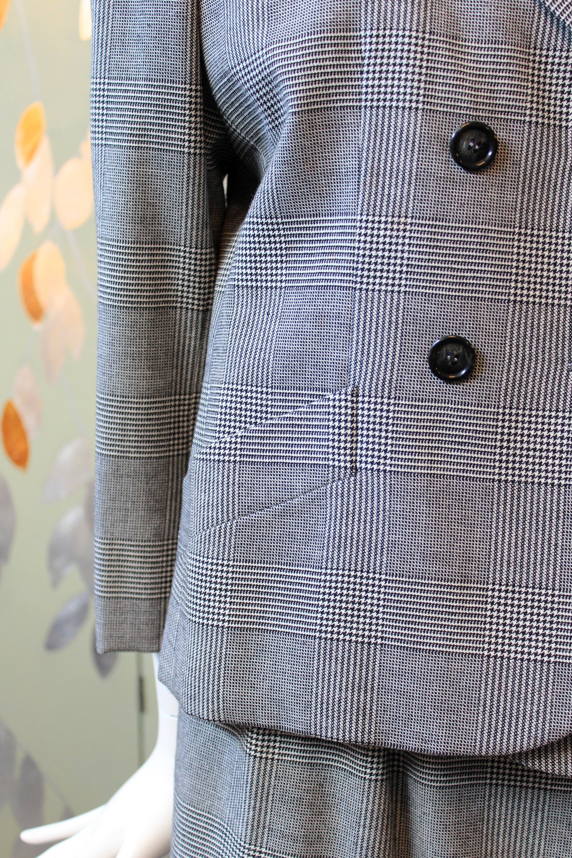 1990s Lily Simon 3PC Houndstooth Fur Trim Skirt Set With Scarf, Small