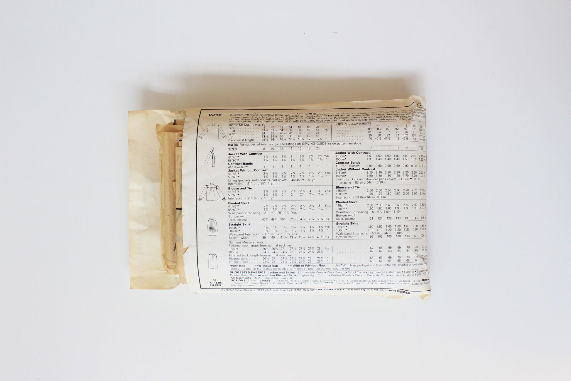 1980s Jacket/Blouse/Tie/Shirt McCall's 9248 Sewing Pattern, Dynasty Tv Series, Partly Cut, Size 20