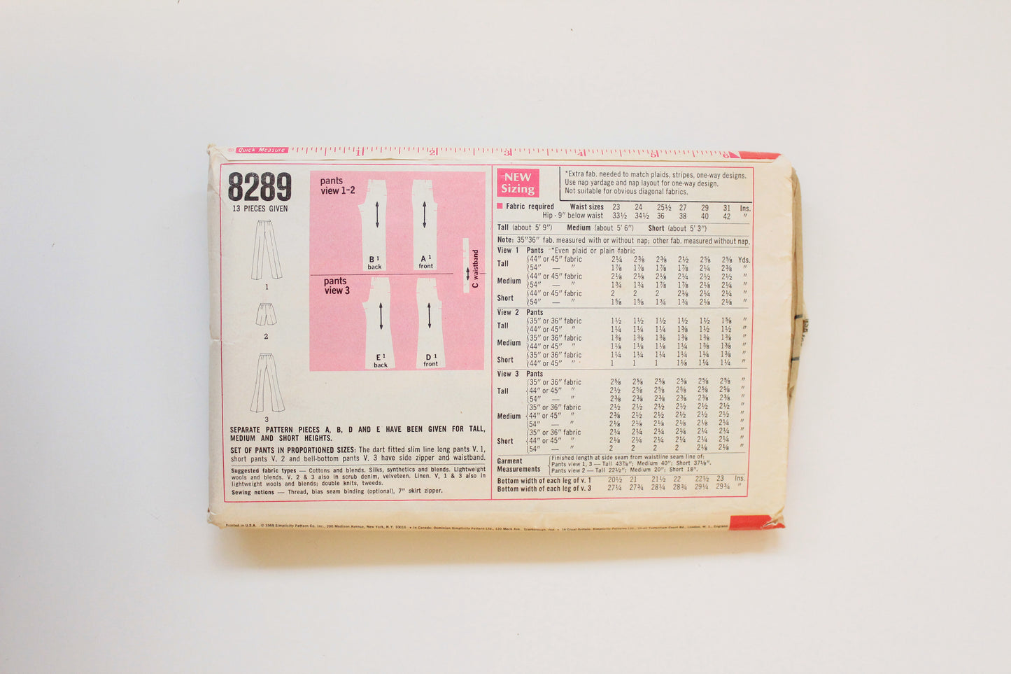 1960s Shorts/Pants Vogue Simplicity 8289 Sewing Pattern, Partially Cut-Complete Size 6-10