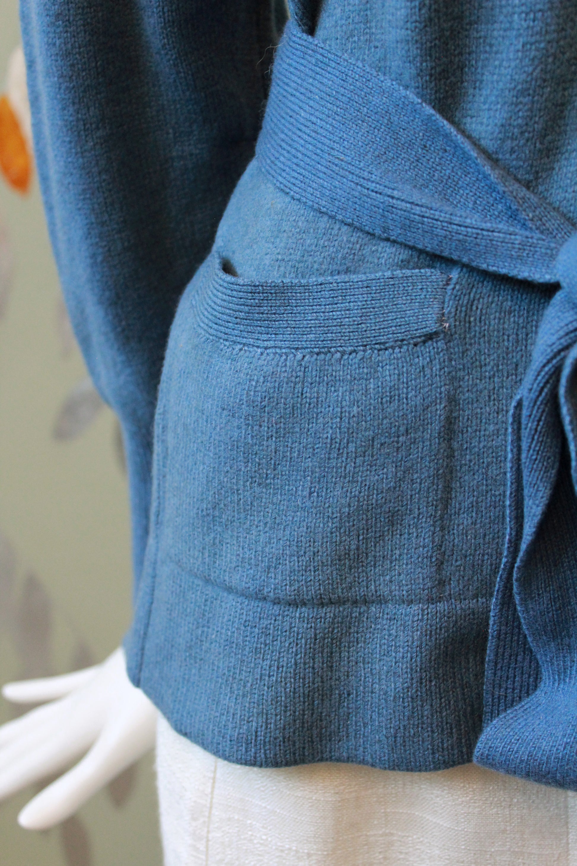 1960s Blue Cashmere Sweater With Matching Belt, Small 