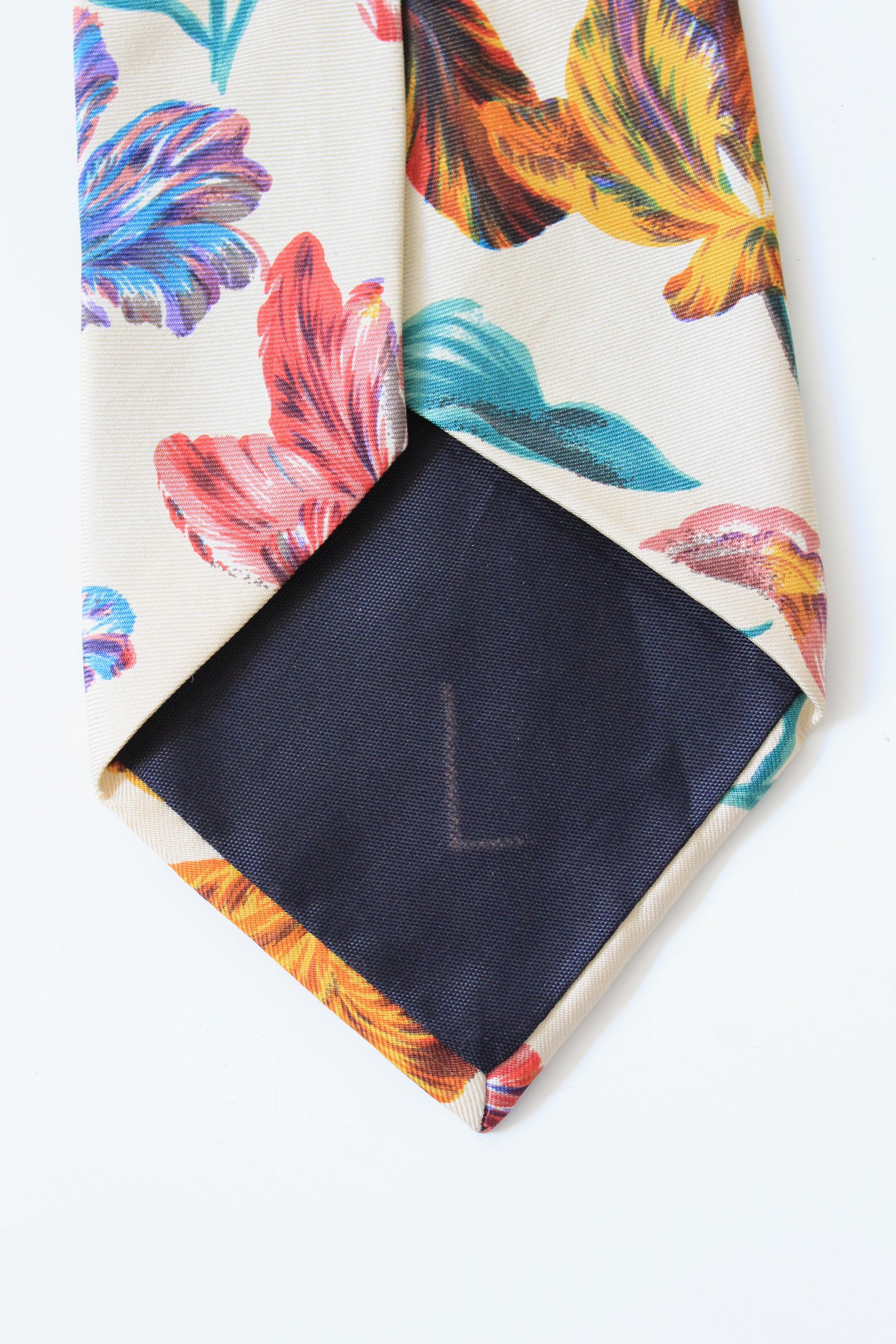 1990s YSL Multicoloured Flowers Silk Designer Tie With Ivory Base