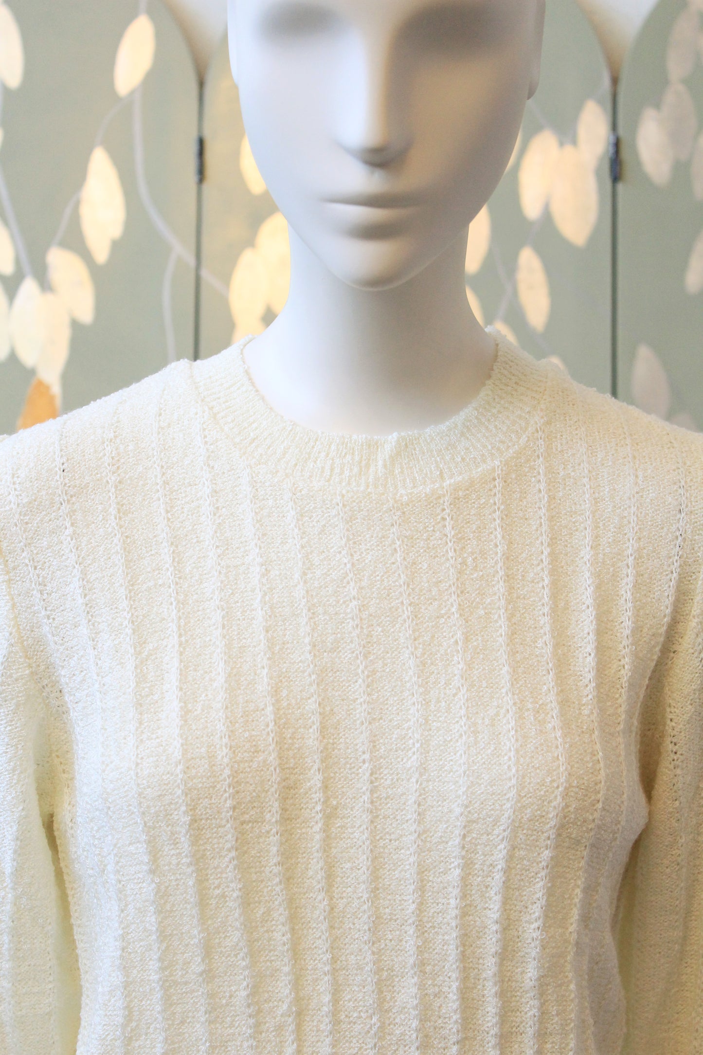 1980s Cream Deadstock Long Sleeve Crew Neck Top, Small