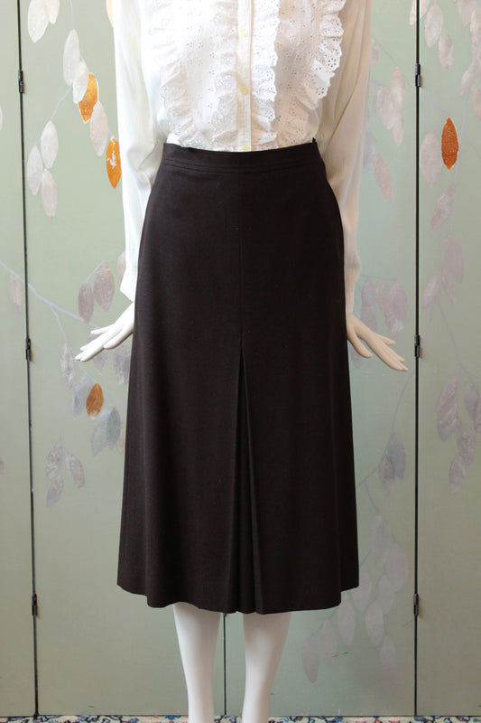 1970s YSL Brown A Line Kick Pleat Wool Skirt, Large 