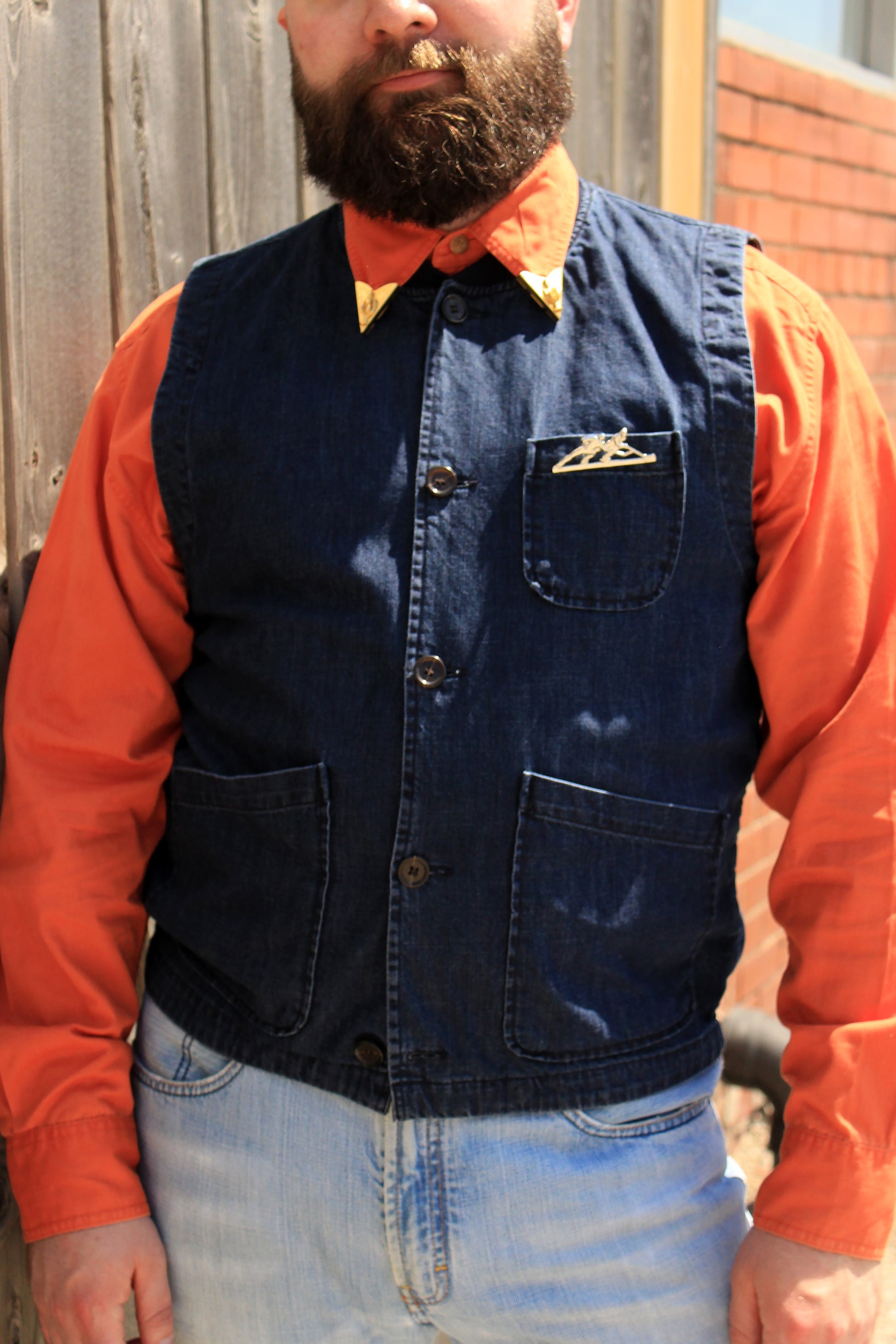 Men's Universal Works Navy Cotton Denim Chore Waistcoat, XL