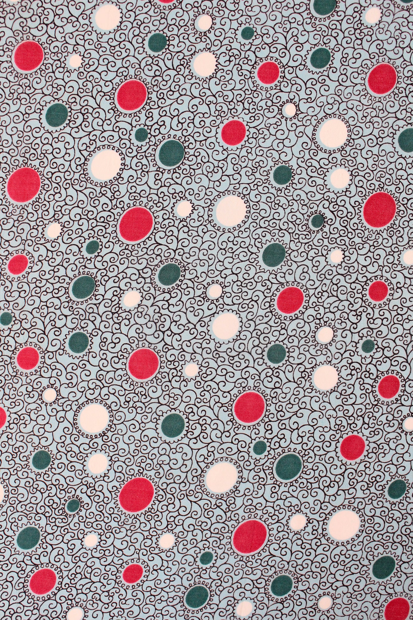 1940s Turquoise With Magenta And White Circles Rayon Fabric , 3.7 Yards