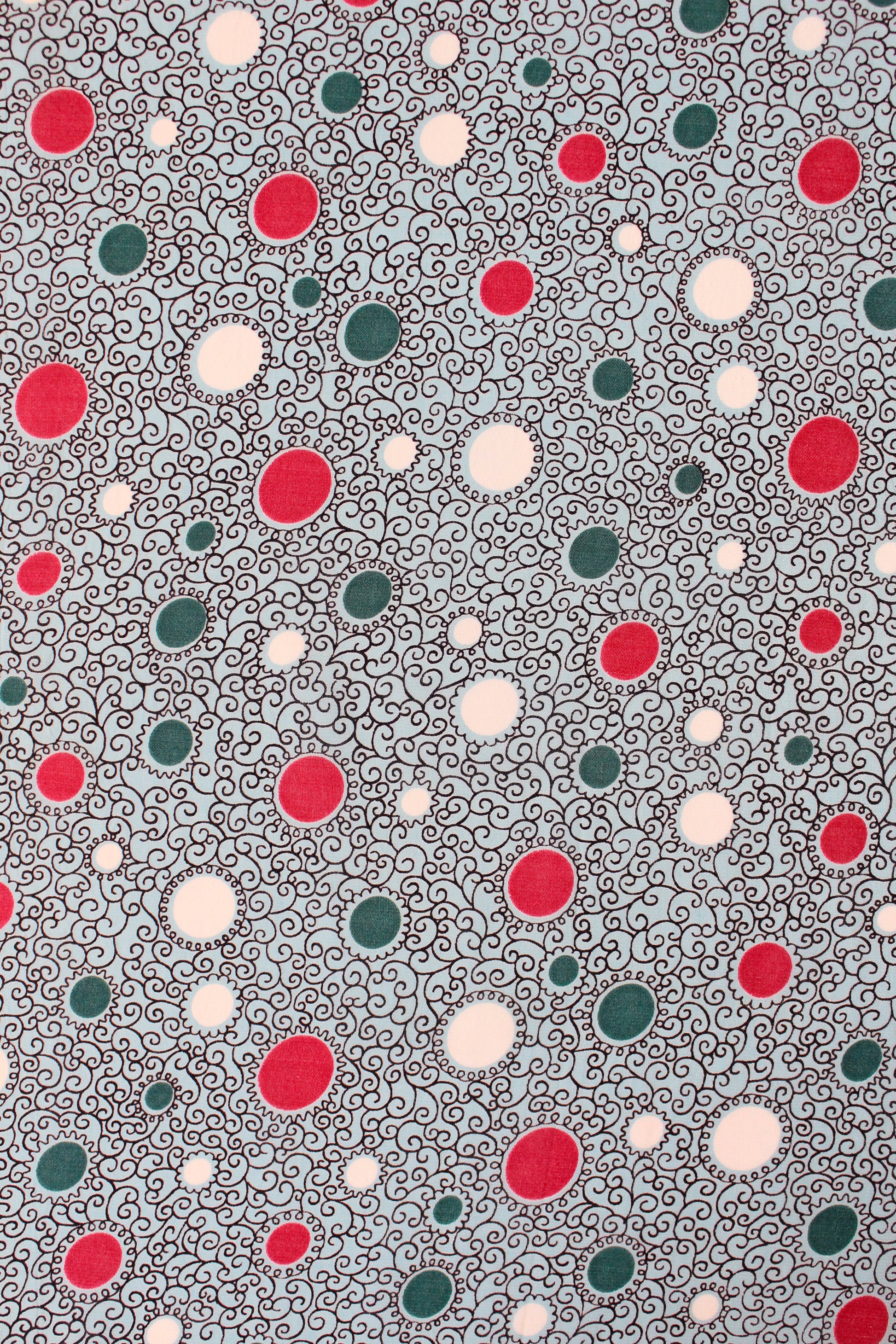 1940s Turquoise With Magenta And White Circles Rayon Fabric , 3.7 Yards
