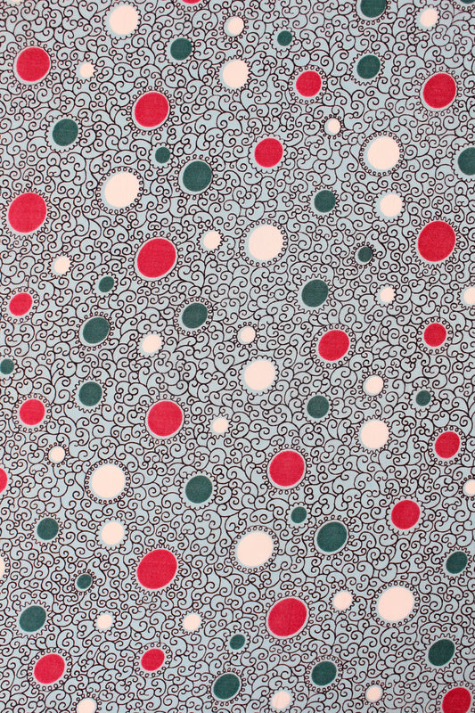 1940s Turquoise With Magenta And White Circles Rayon Fabric , 3.7 Yards