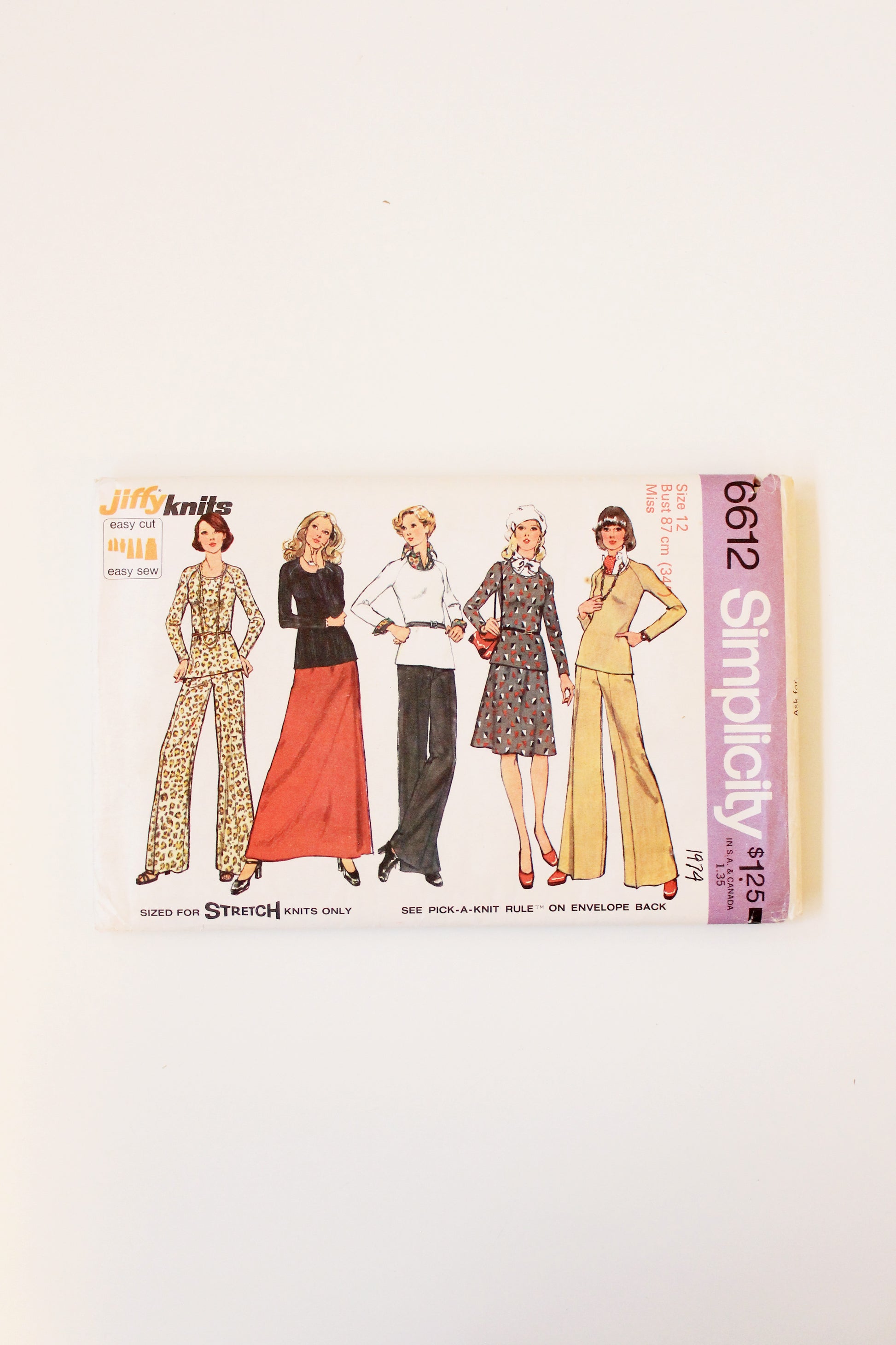1970s Multiples Stretch Skirt/Top/Pants Simplicity 6612 Sewing Pattern, Cut-Complete Size 12