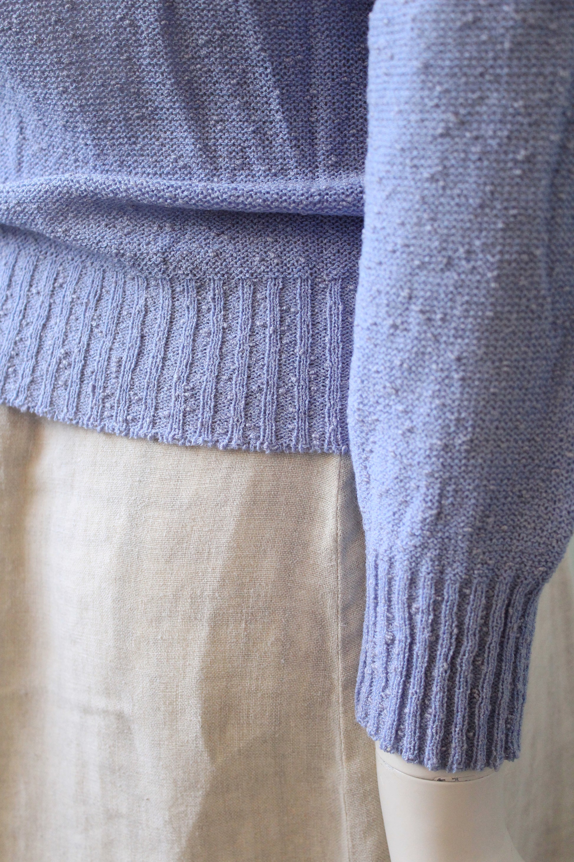 1970s Deadstock Long Sleeve Sky Blue Acrylic Knit Top With Bow , XS