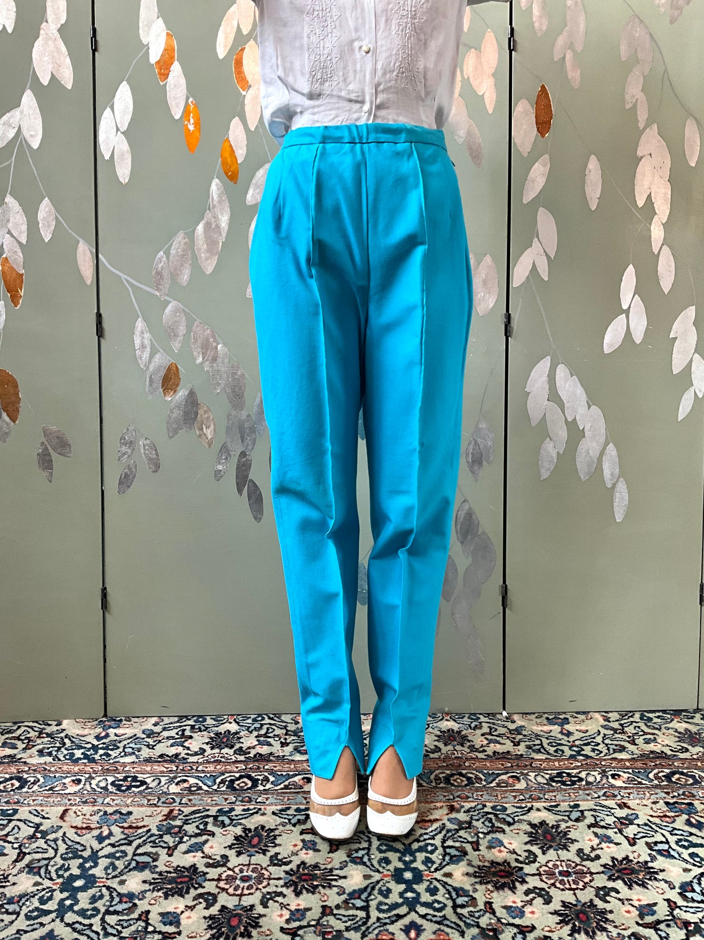 Vintage 1960s Aqua Blue Stirrup Pants, XS