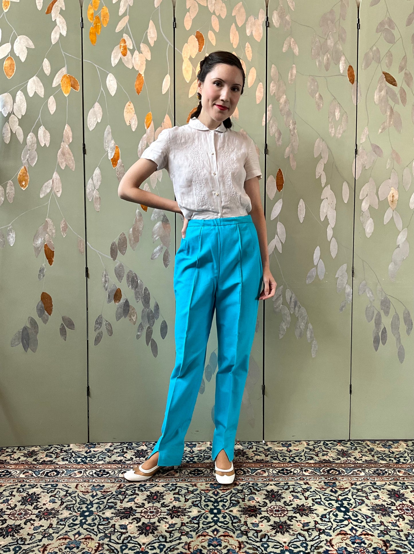 Vintage 1960s Aqua Blue Stirrup Pants, XS