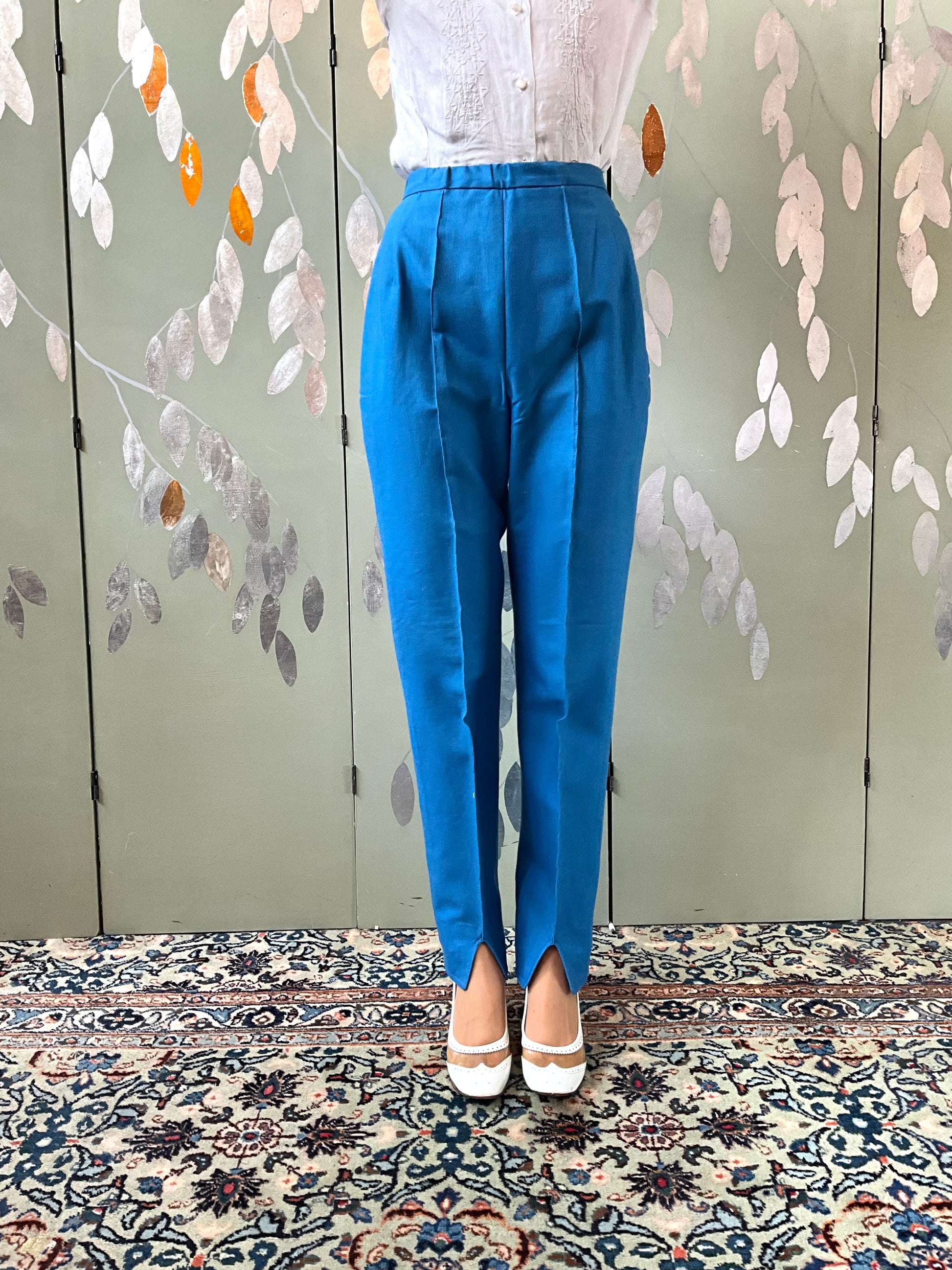 Vintage 1960s Cerulean Blue Stirrup Pants, XS