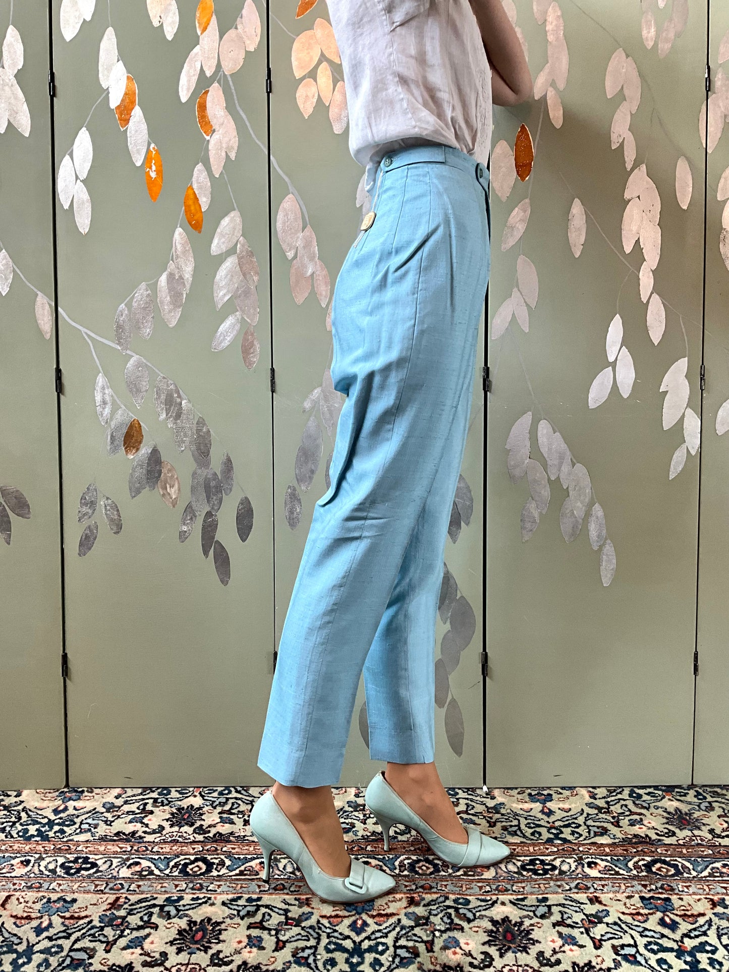 Vintage 1960s Baby Blue Cigarette Pants, XXS