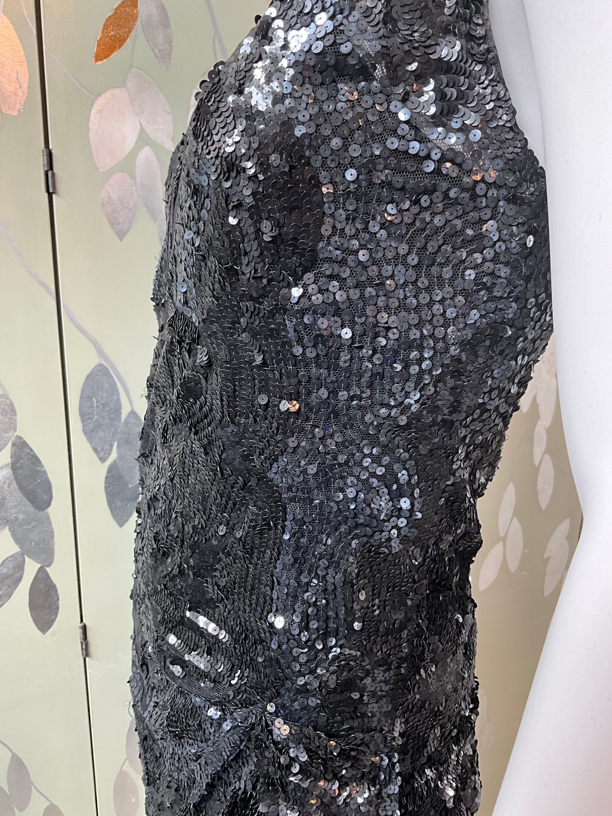 Vintage 1960s Black Sequin Paul Caret Cocktail Dress, Small 