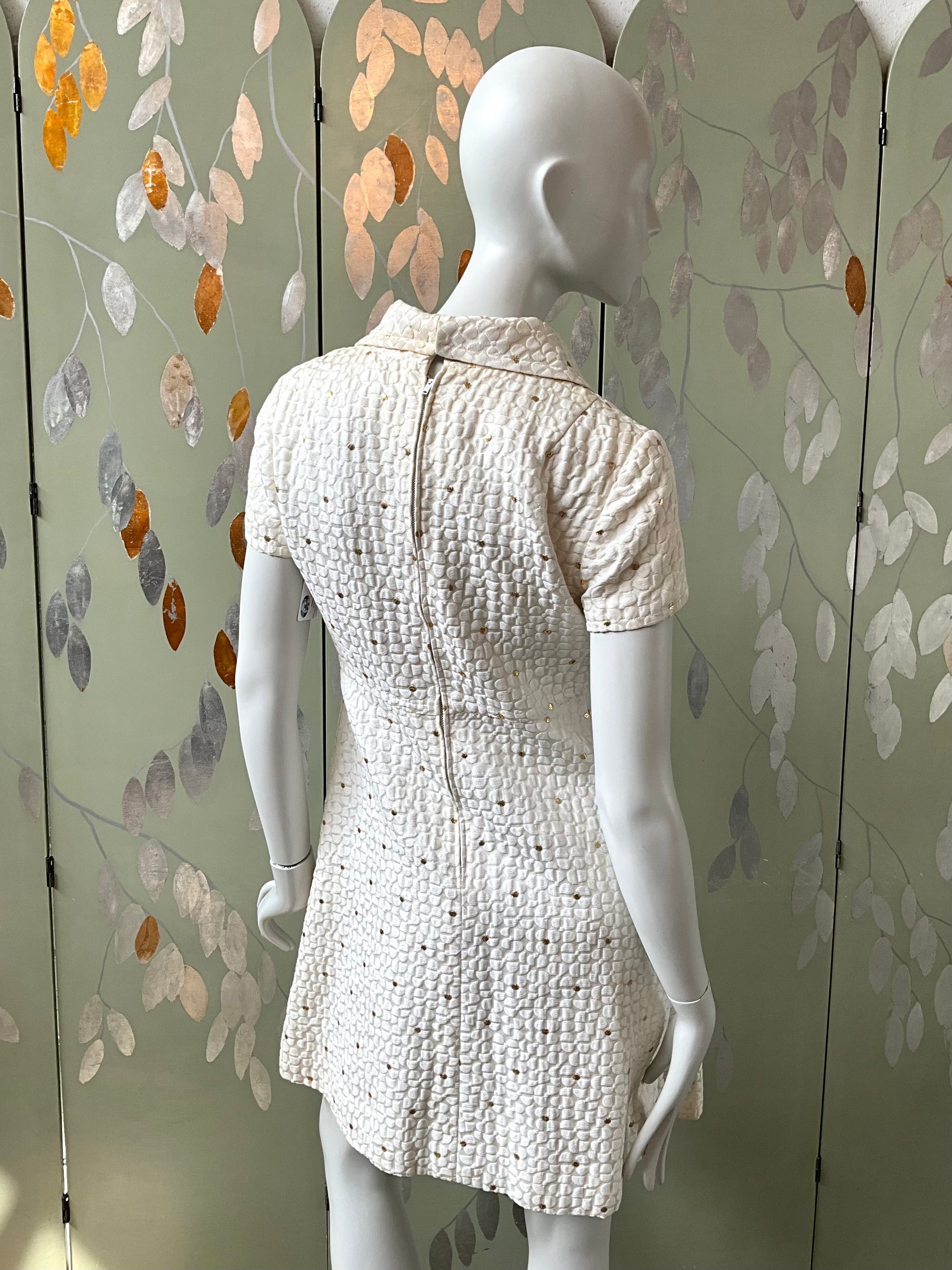 Vintage 1960s White and Gold Space Age Mod Dress, Small Vintage 1960s White and Gold Space Age Mod Dress, Small