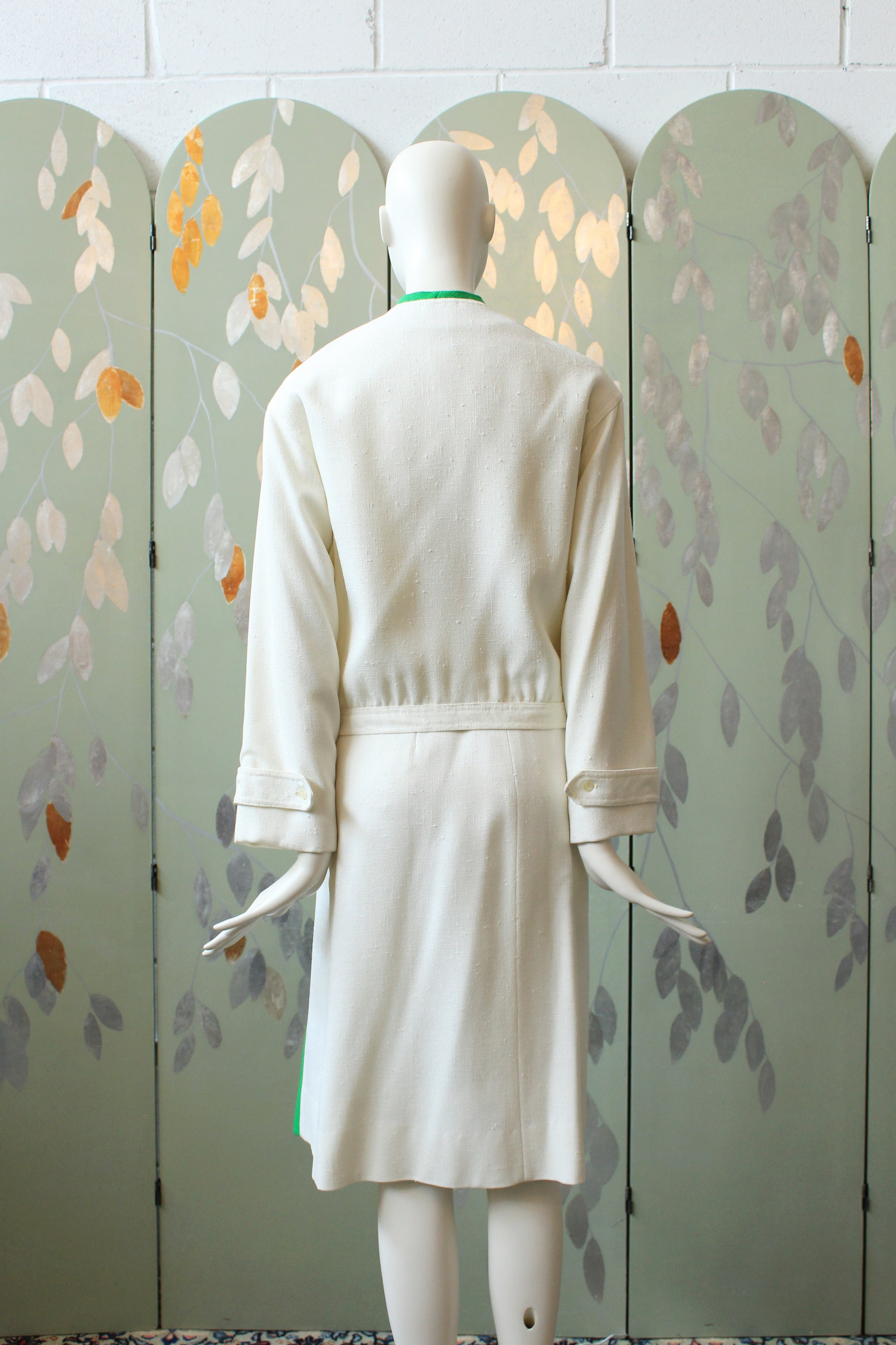 1970s/80s Sporty Anne Klein White/Green Skirt And Jacket 2 PC Matching Set, Large