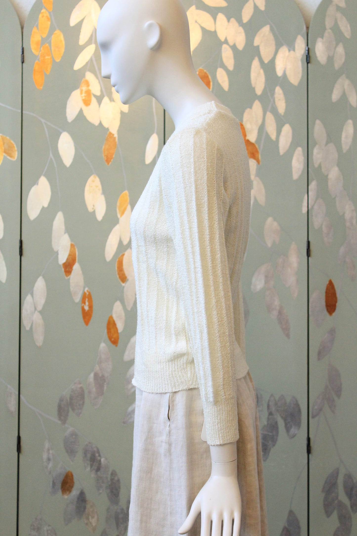 1980s Cream Deadstock Long Sleeve Crew Neck Top, Small