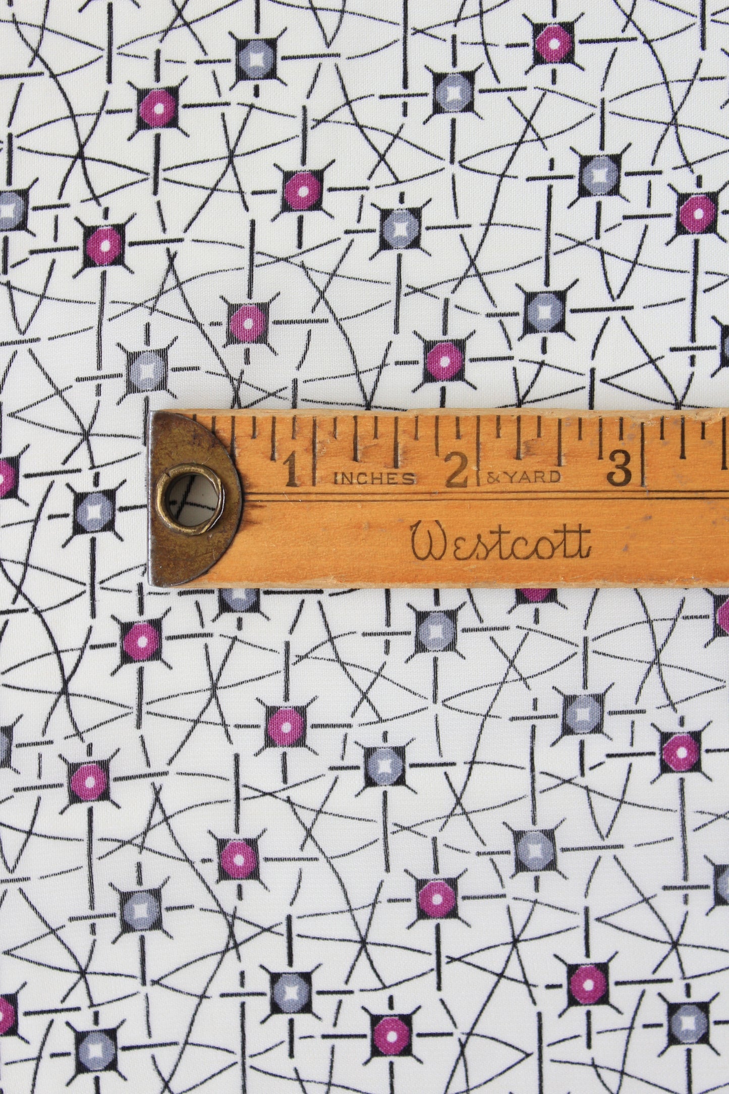 1940s White Abstract Purple And Grey Burst  Print Rayon Sewing Fabric, 3.6 Yards