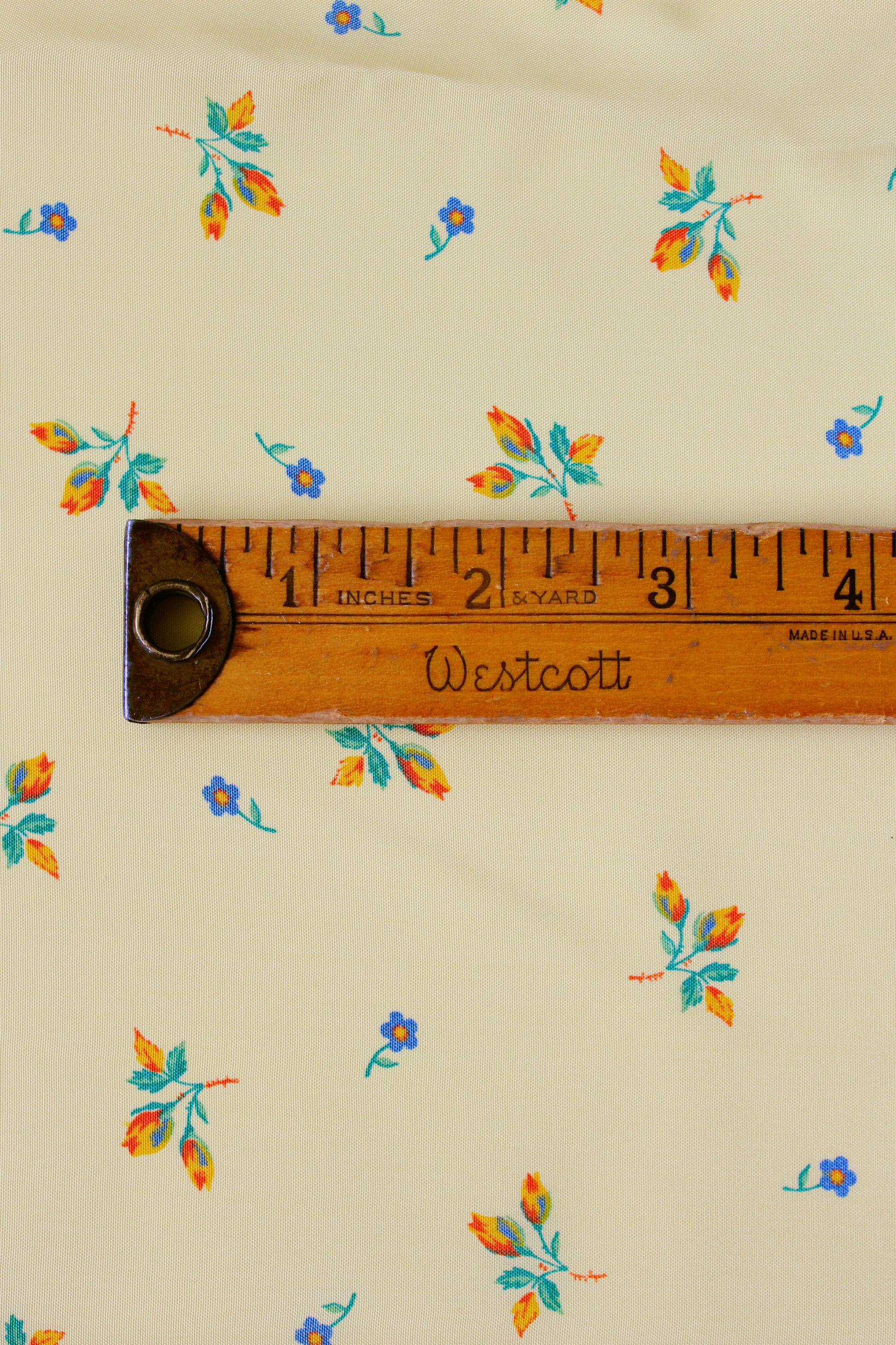 1940s Butter Yellow Small Ditsy Floral Print Rayon Sewing Fabric, 7 Yards