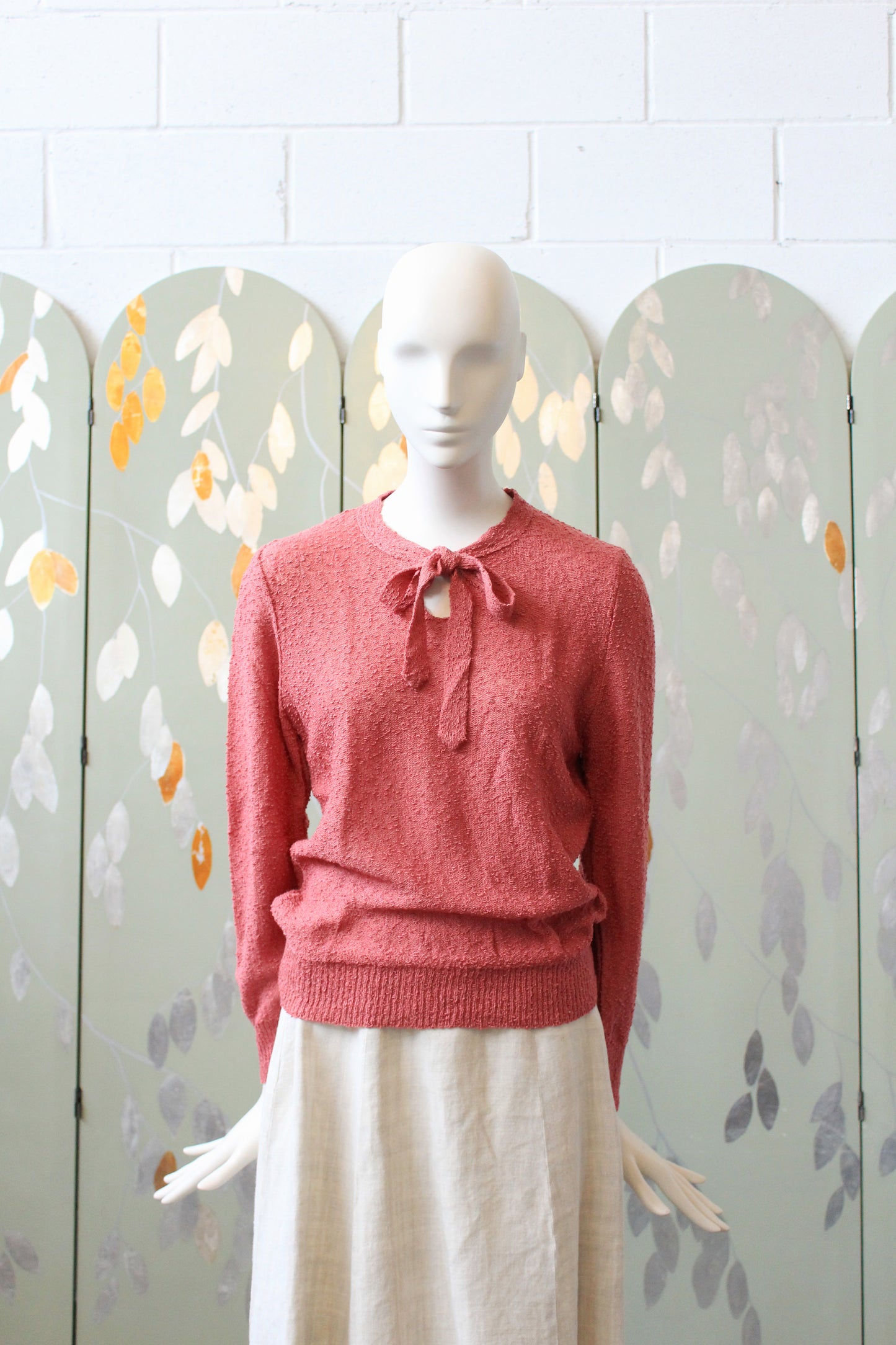 1970s Deadstock Long Sleeve Rose Pink Acrylic Knit Top , Small