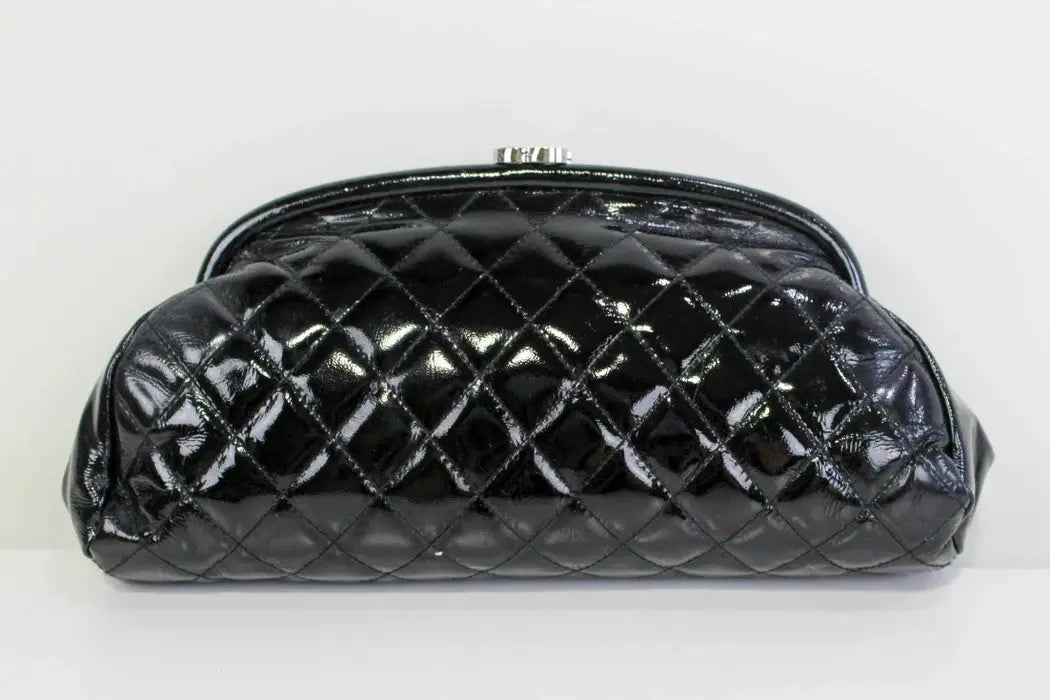 Vintage 2000s Chanel Mademoiselle Black Half Moon Quilted Leather Clutch