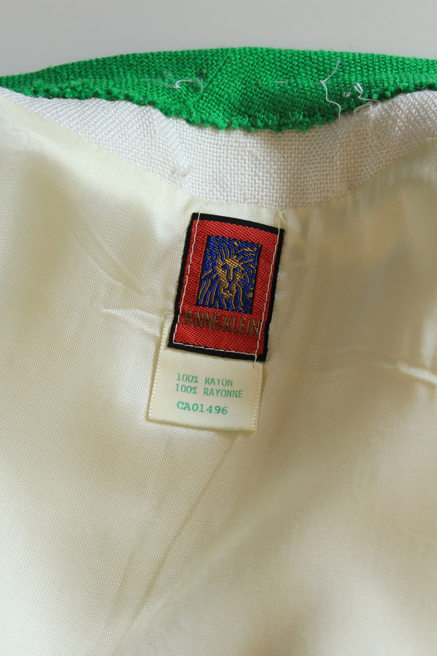 1970s/80s Sporty Anne Klein White/Green Skirt And Jacket 2 PC Matching Set, Large