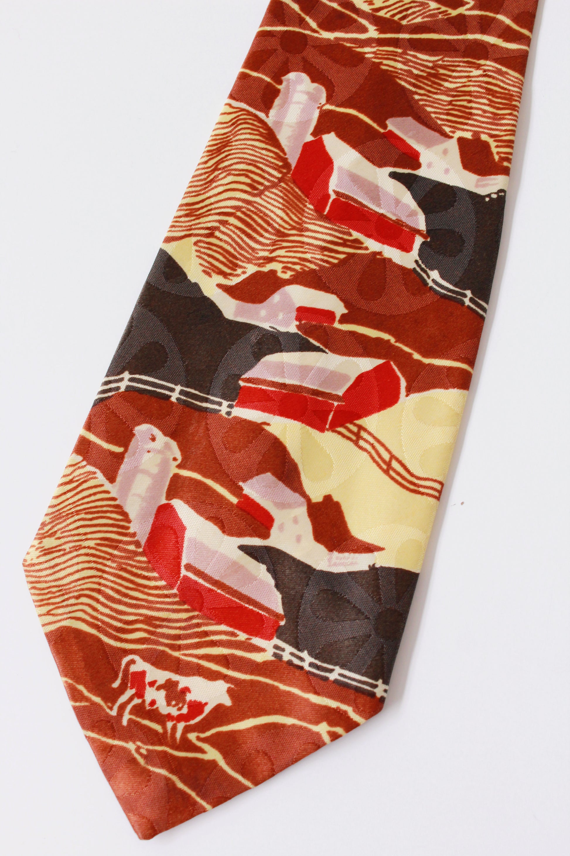 Vintage 1940s Farmland Rayon Tie, Barn and Cow Tie