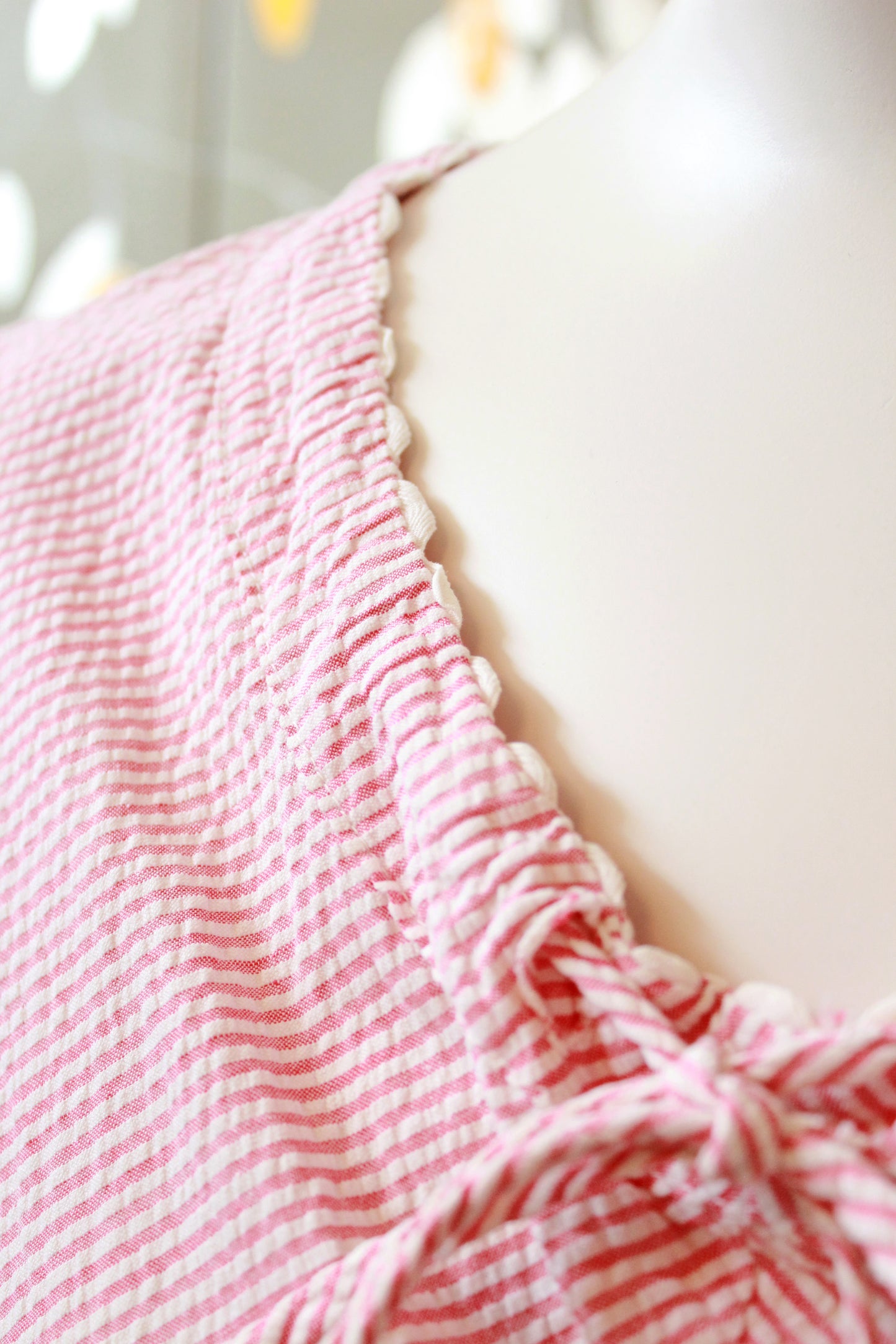 1940s Pink And White Striped Seersucker Dress, Small