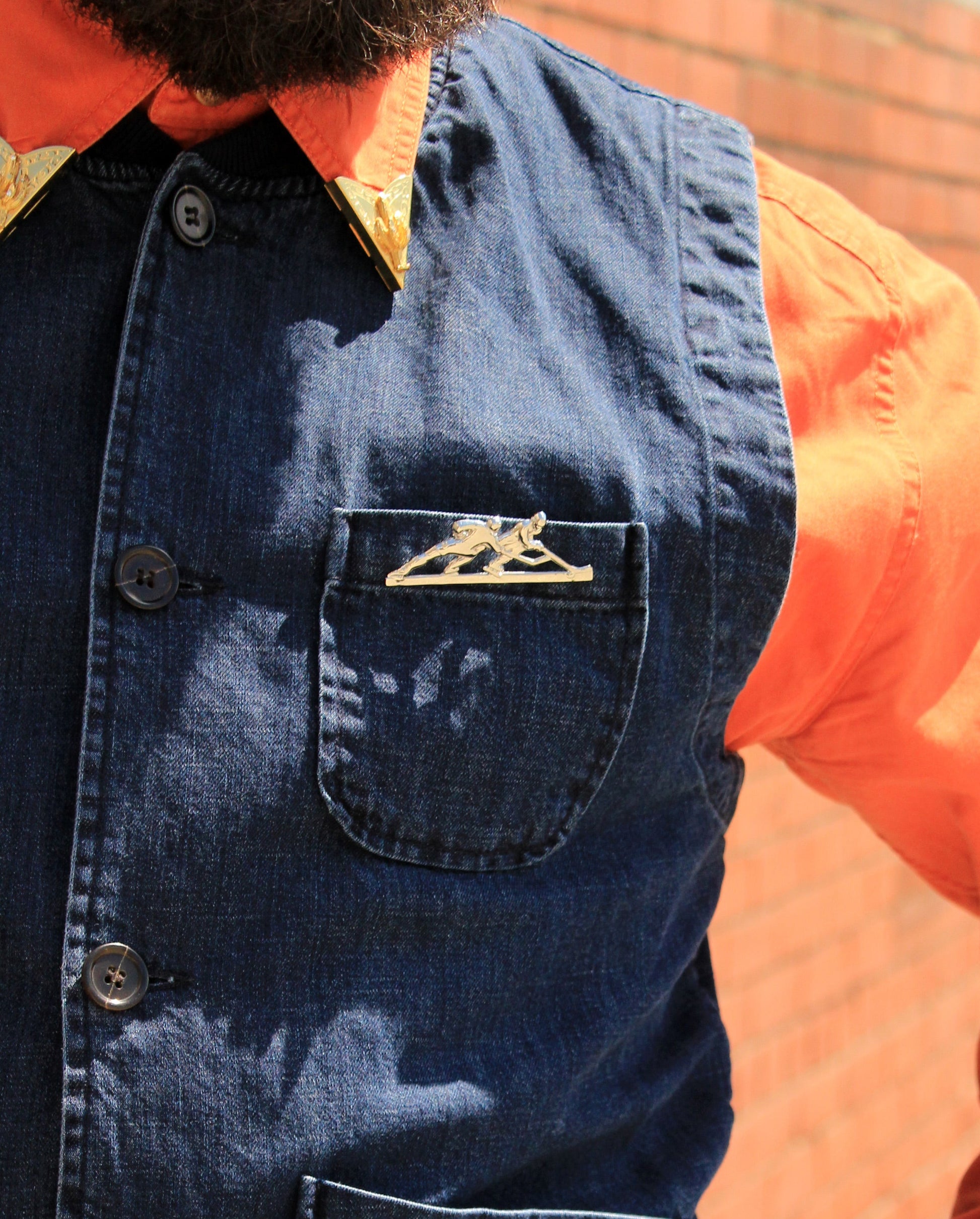 Men's Universal Works Navy Cotton Denim Chore Waistcoat, XL