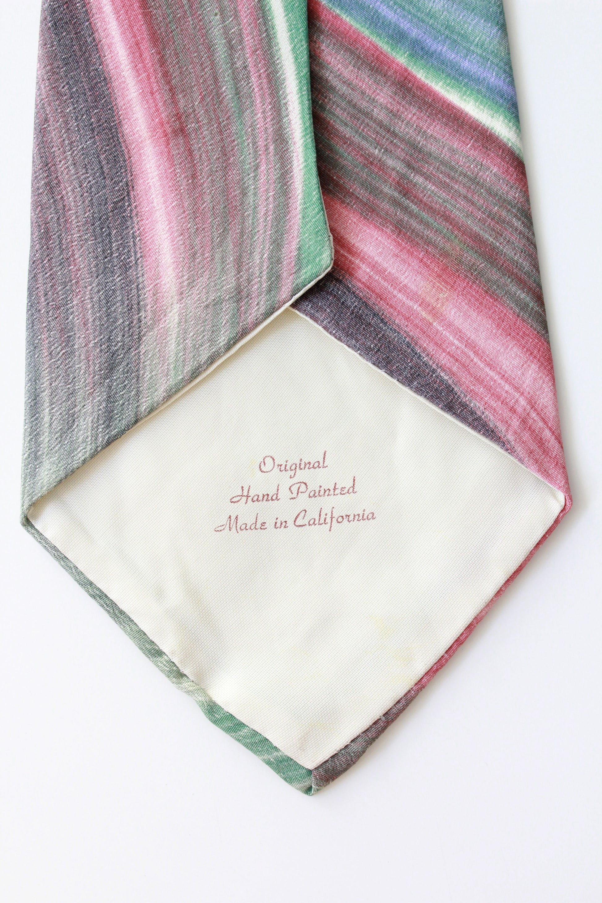 Vintage 1950s Purple/Green/Magenta/Grey Stripe Hand Painted Rayon Tie