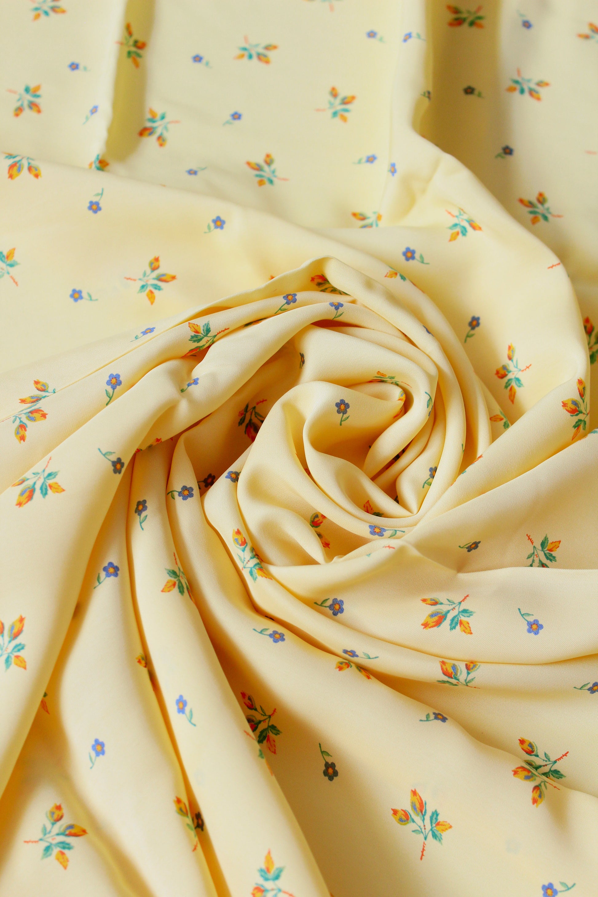 1940s Butter Yellow Small Ditsy Floral Print Rayon Sewing Fabric, 7 Yards