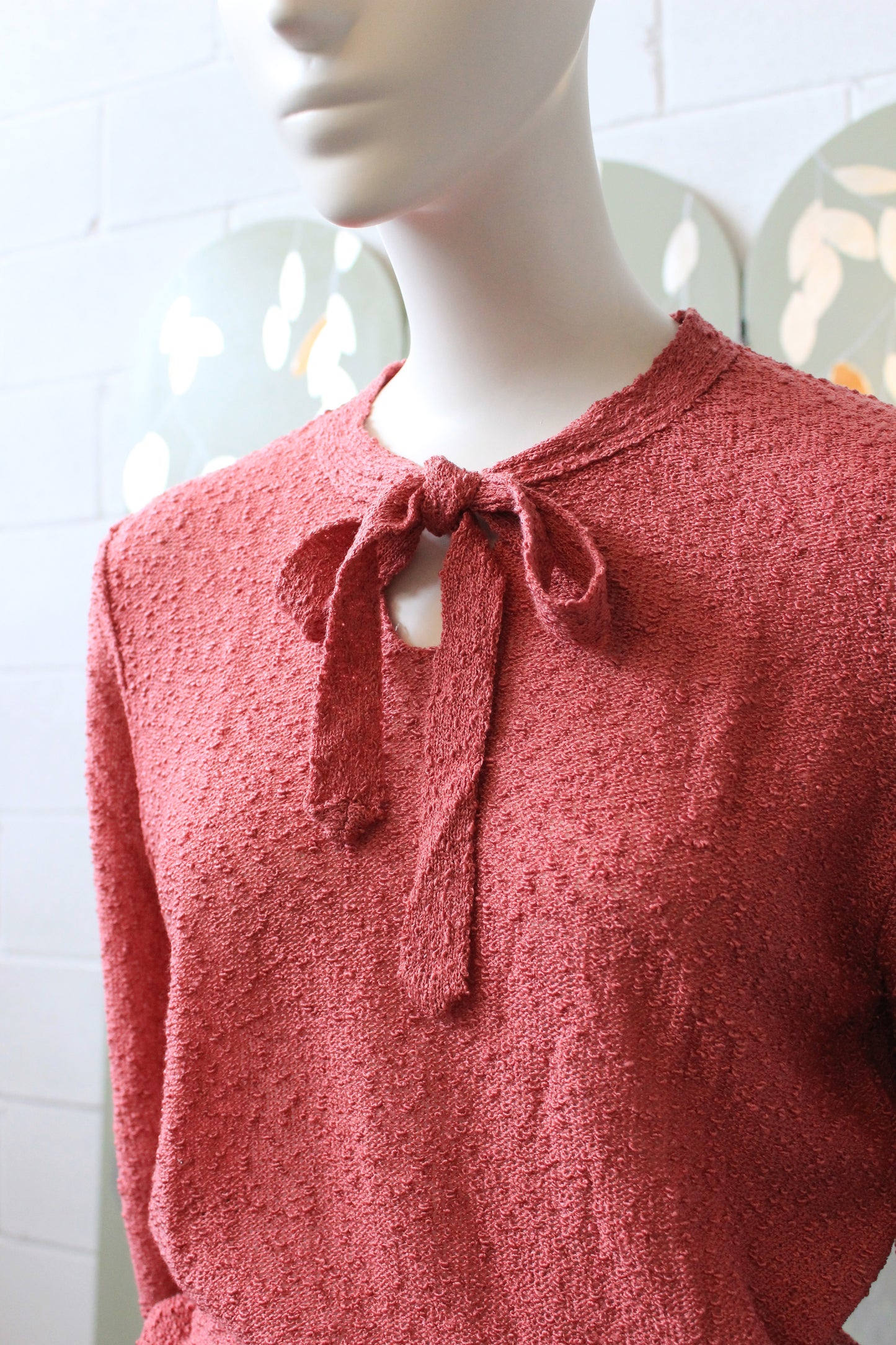 1970s Deadstock Long Sleeve Rose Pink Acrylic Knit Top , Small