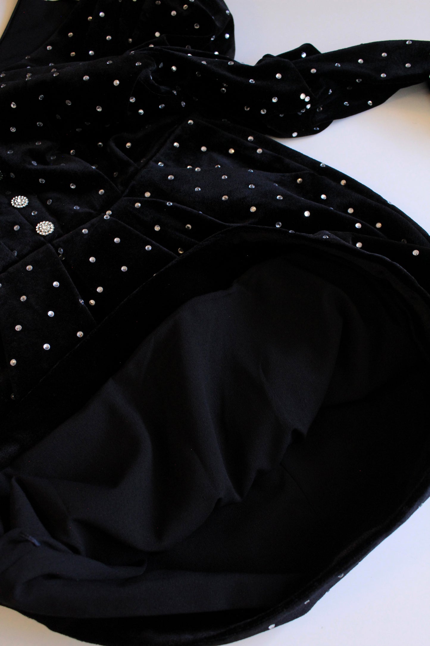 Self Portrait Black Puff Sleeve Diamanté Velvet Dress, XS