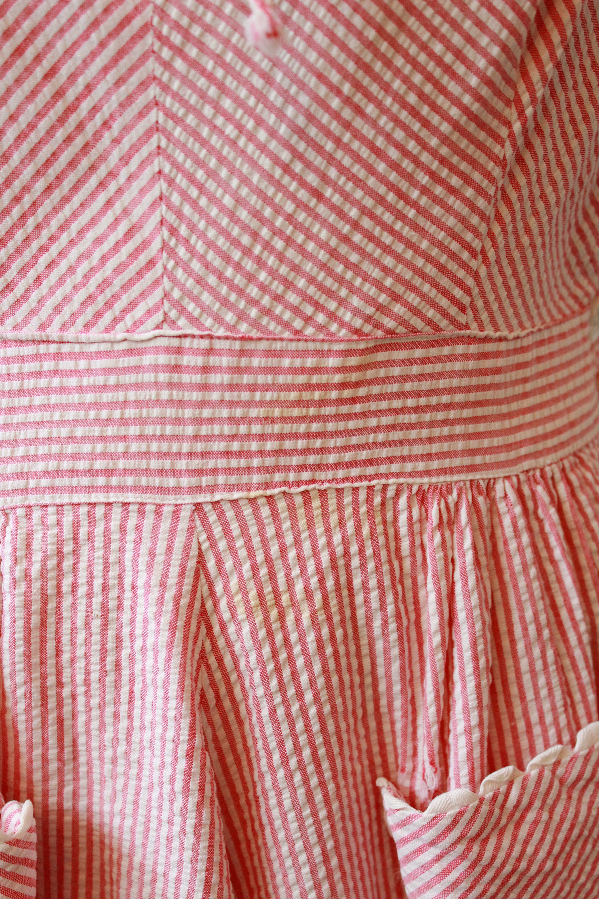 1940s Pink And White Striped Seersucker Dress, Small