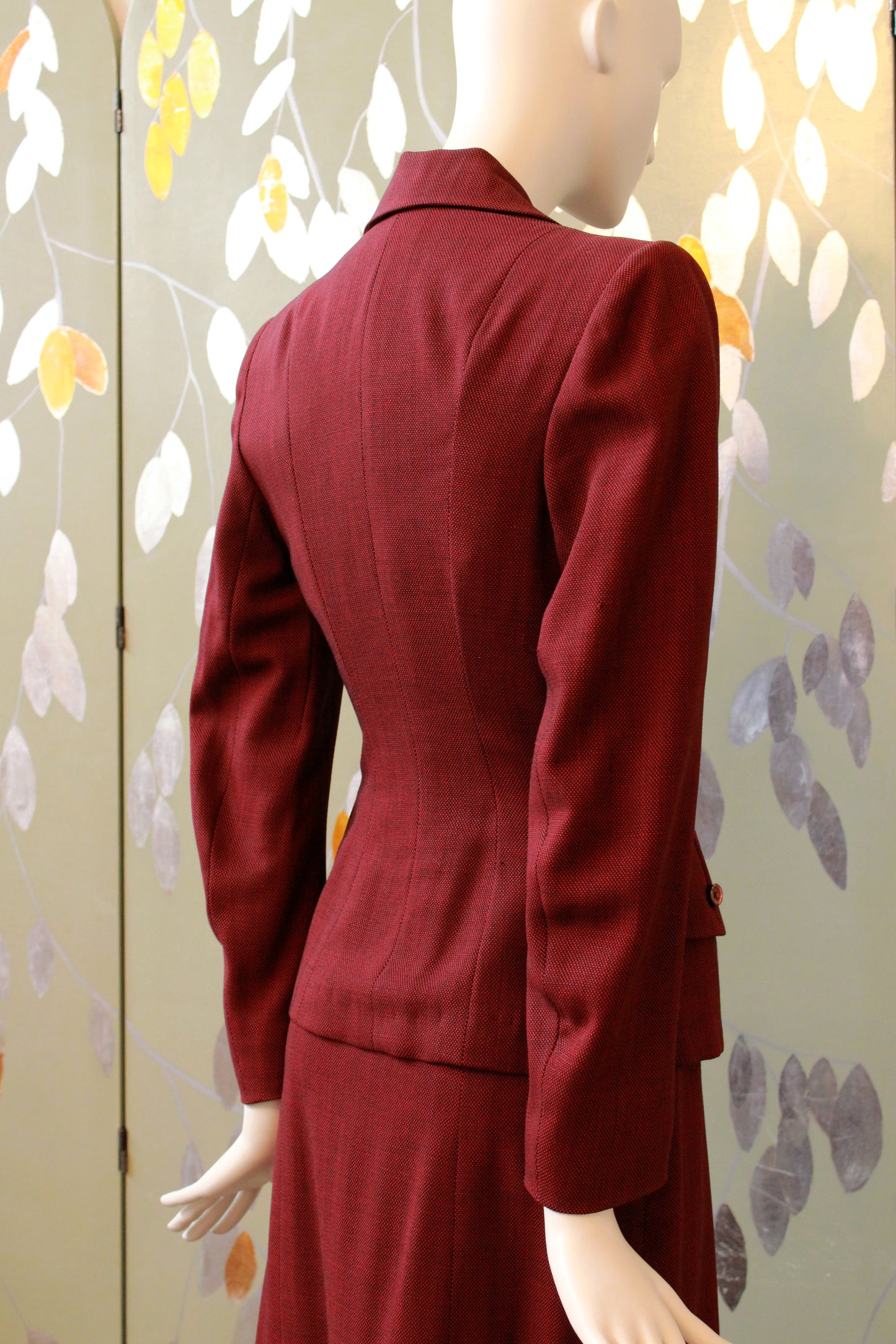 Vintage 1950s Fitted Deep Red Skirt Suit Set, Fall Suit XS