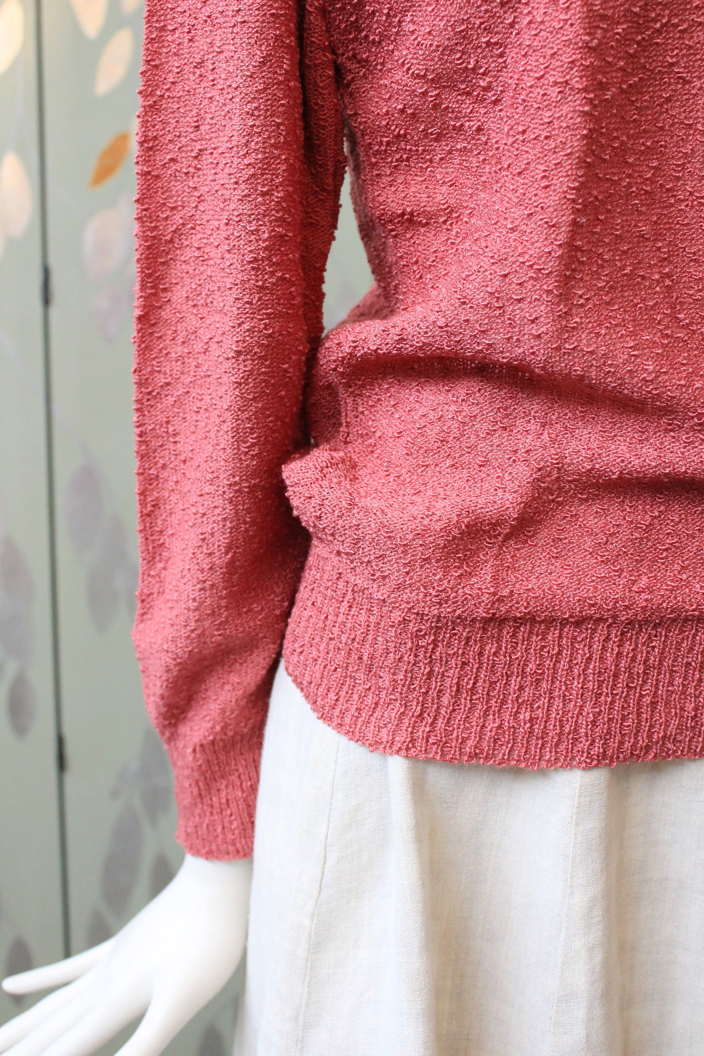 1970s Deadstock Long Sleeve Rose Pink Acrylic Knit Top , Small