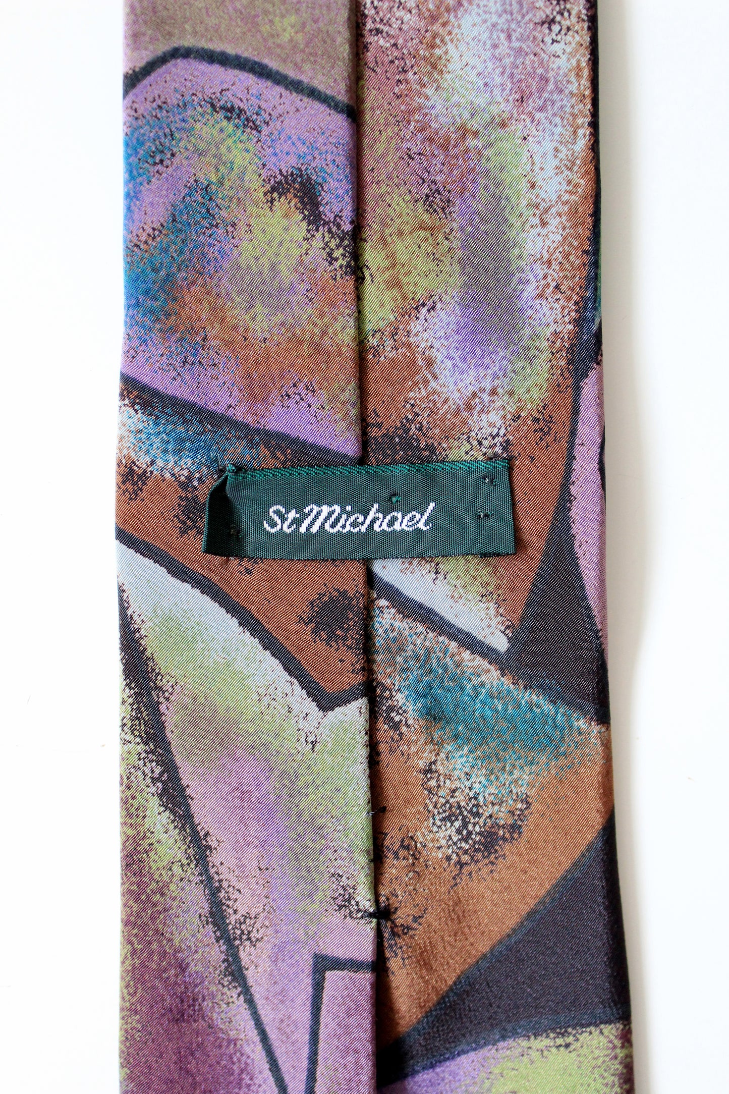 1990s Abstract Geometric Print Purple And Green Tie 