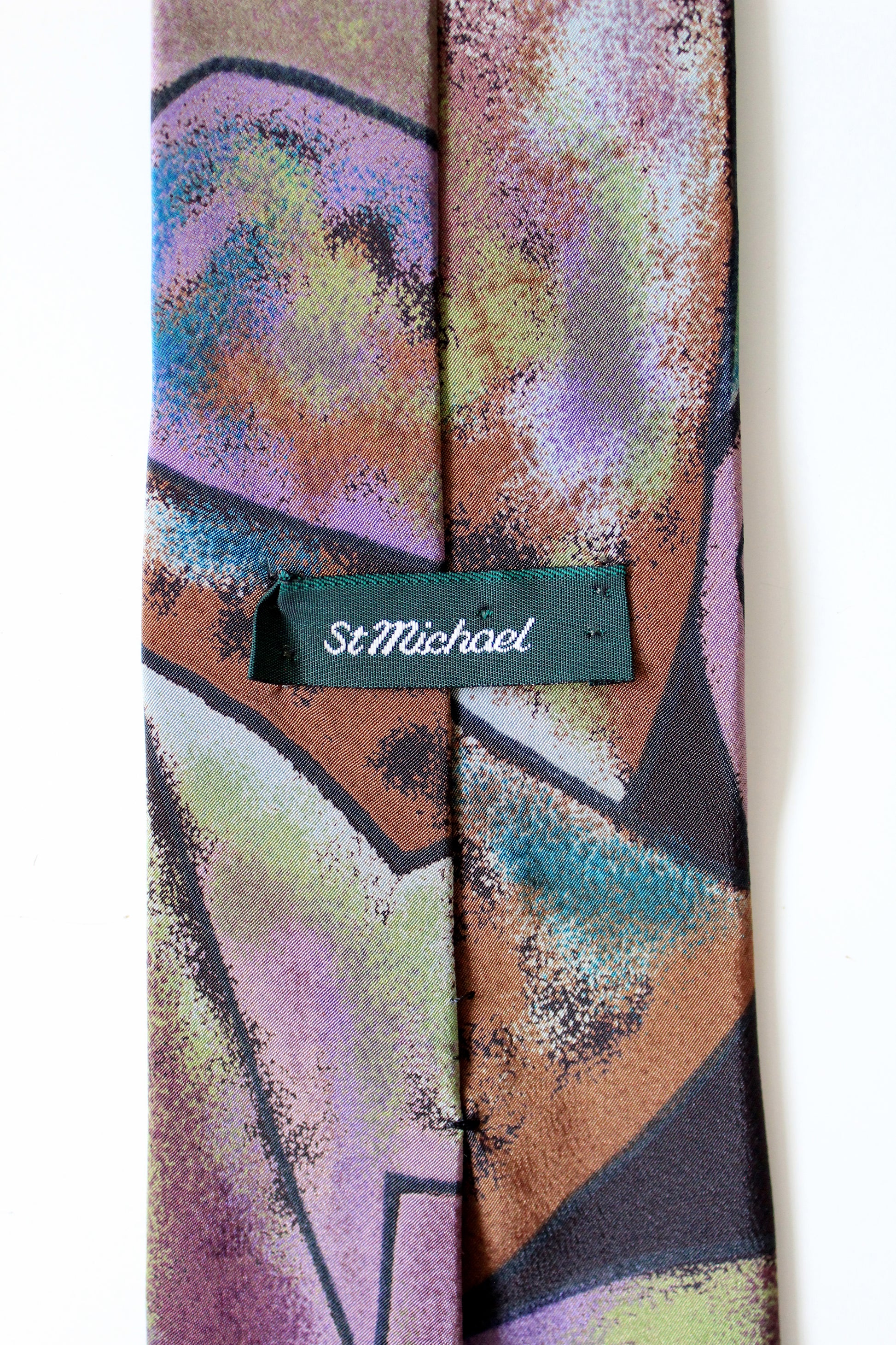 1990s Abstract Geometric Print Purple And Green Tie 
