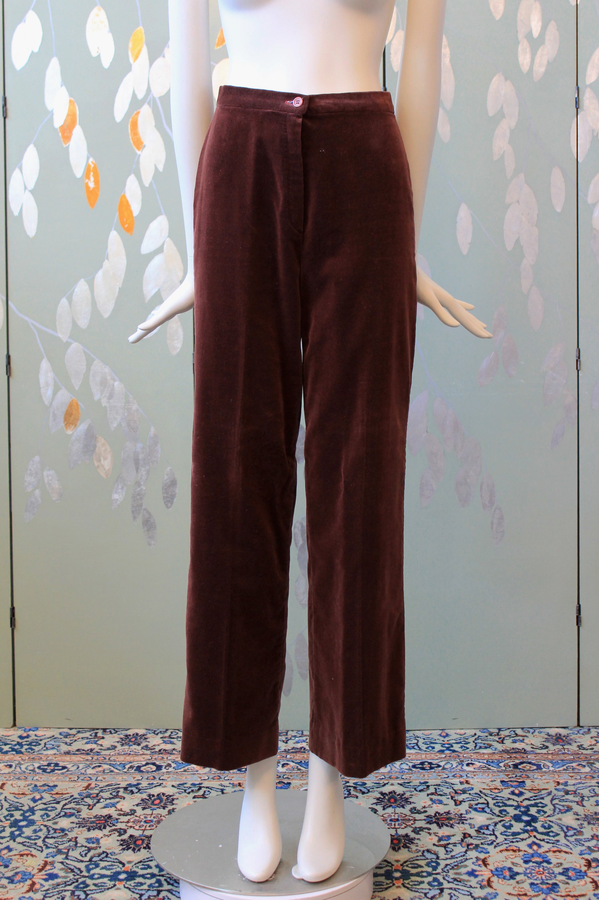 1970s Brown Velvet High Waisted Wide Leg Pants, XS