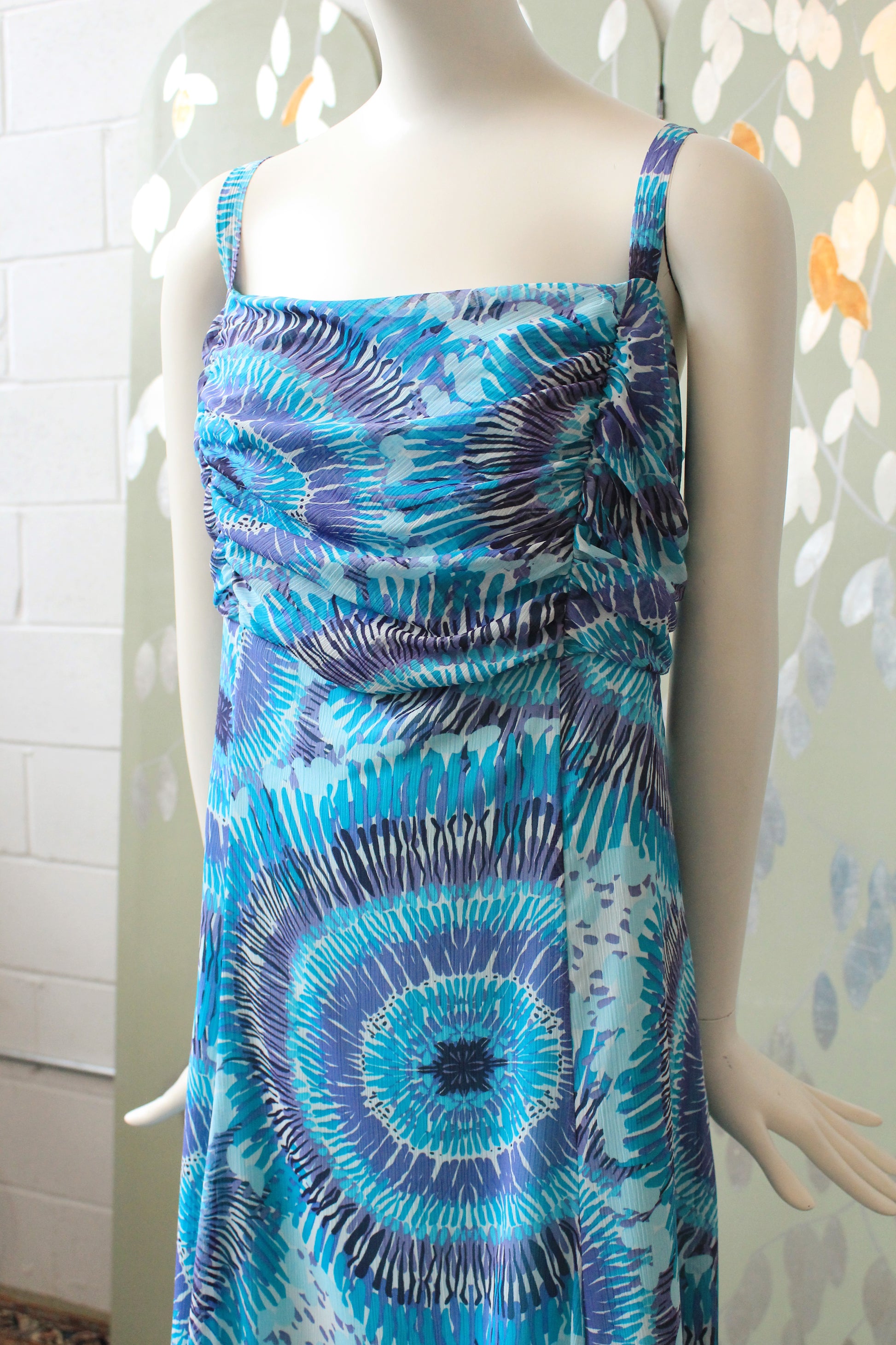Vintage Early 2000s Blue Tie Dye Circle Pattern Wedding Guest Dress, X Ian Drummond Vintage Vintage Early 2000s Blue Tie Dye Circle Pattern Wedding Guest Dress, X Ian Drummond Vintage