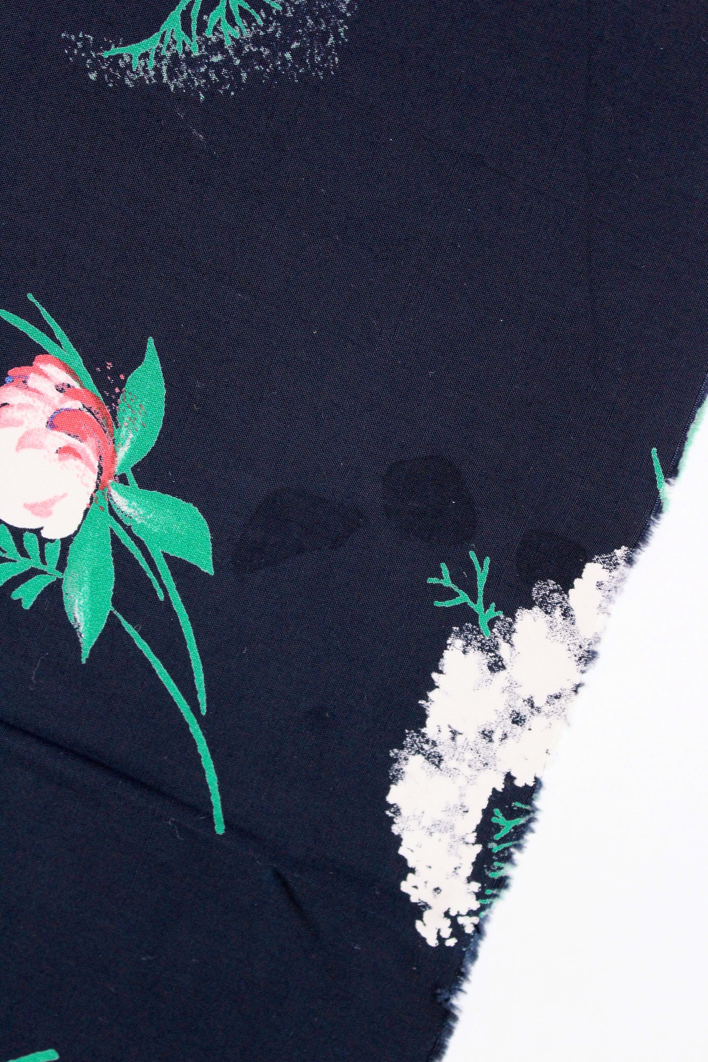 1940s Navy Blue Rayon Fabric With Hummingbirds Flying Though Flowers, 4 Yards