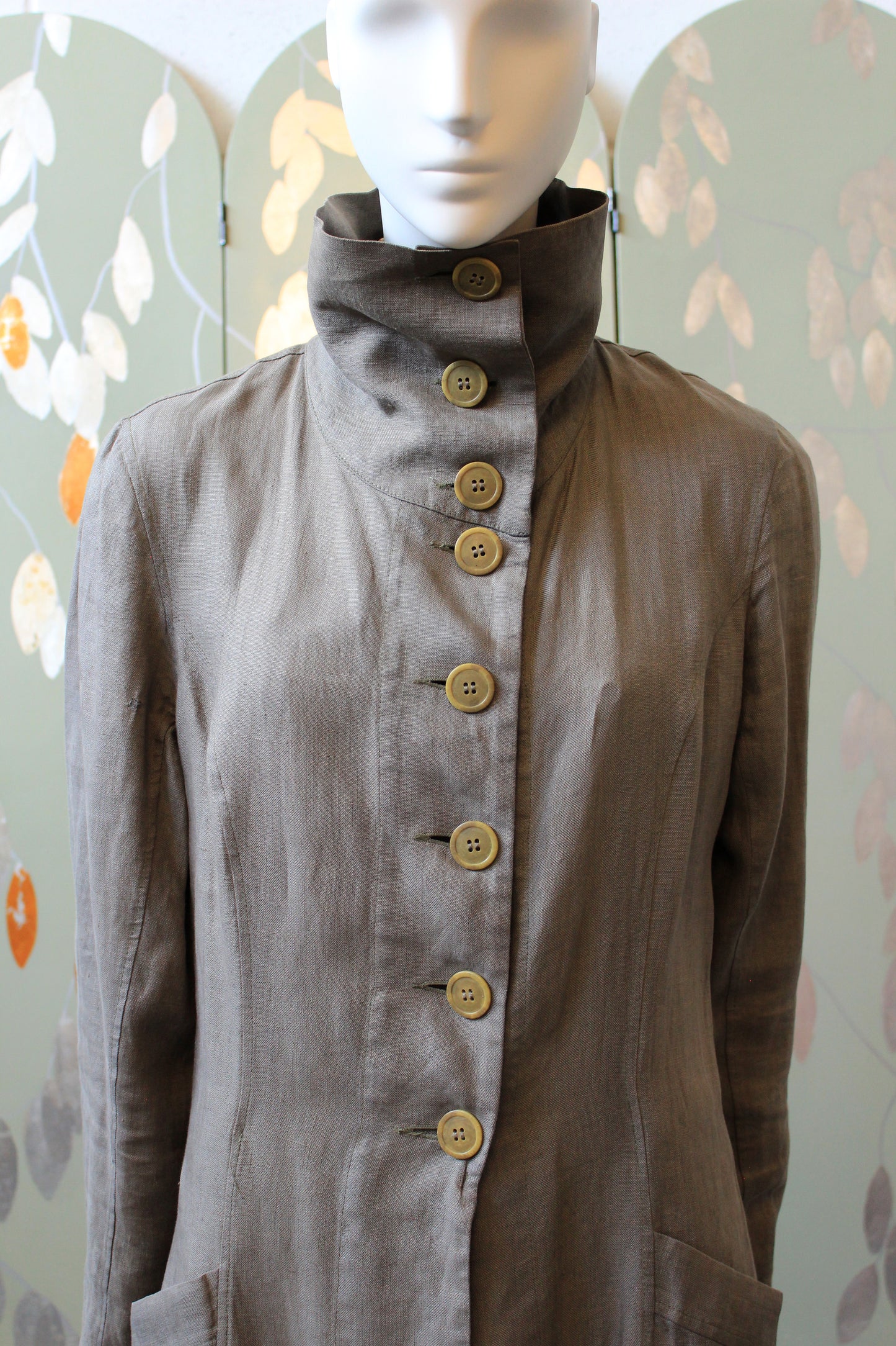 1990s Nina Mdvani Timeless Grey Linen Collared Jacket Jacket, XS