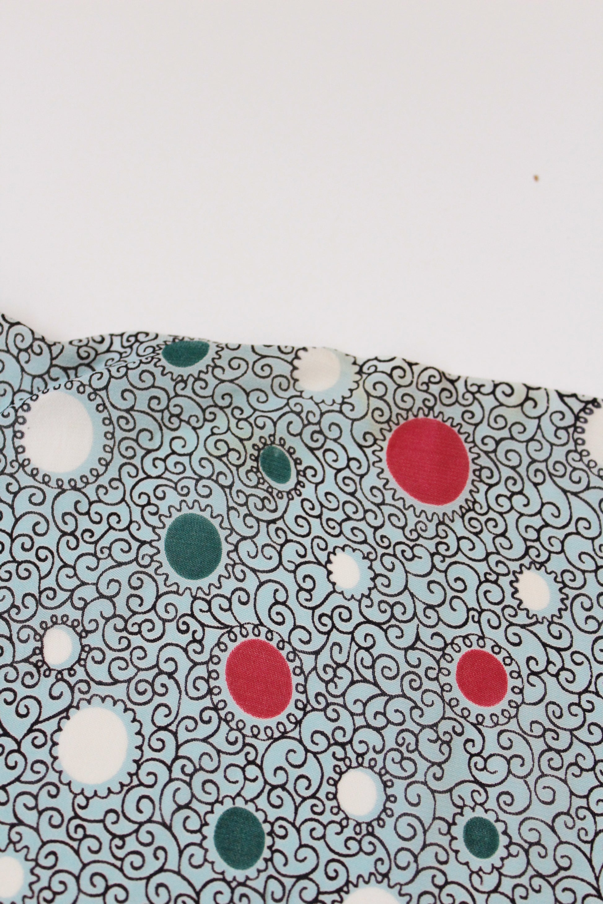 1940s Turquoise With Magenta And White Circles Rayon Fabric , 3.7 Yards