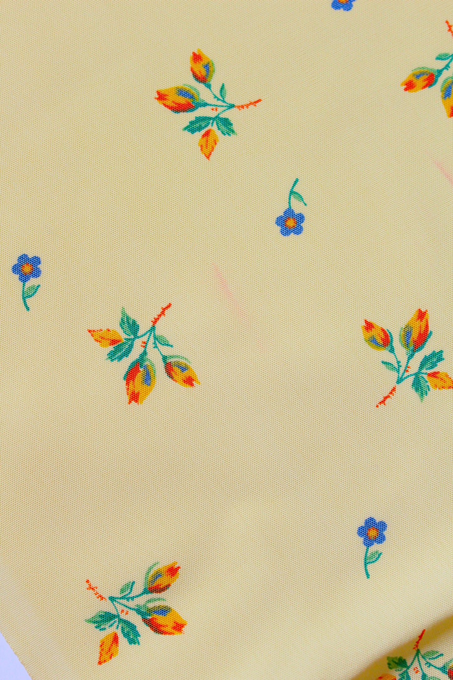 1940s Butter Yellow Small Ditsy Floral Print Rayon Sewing Fabric, 7 Yards