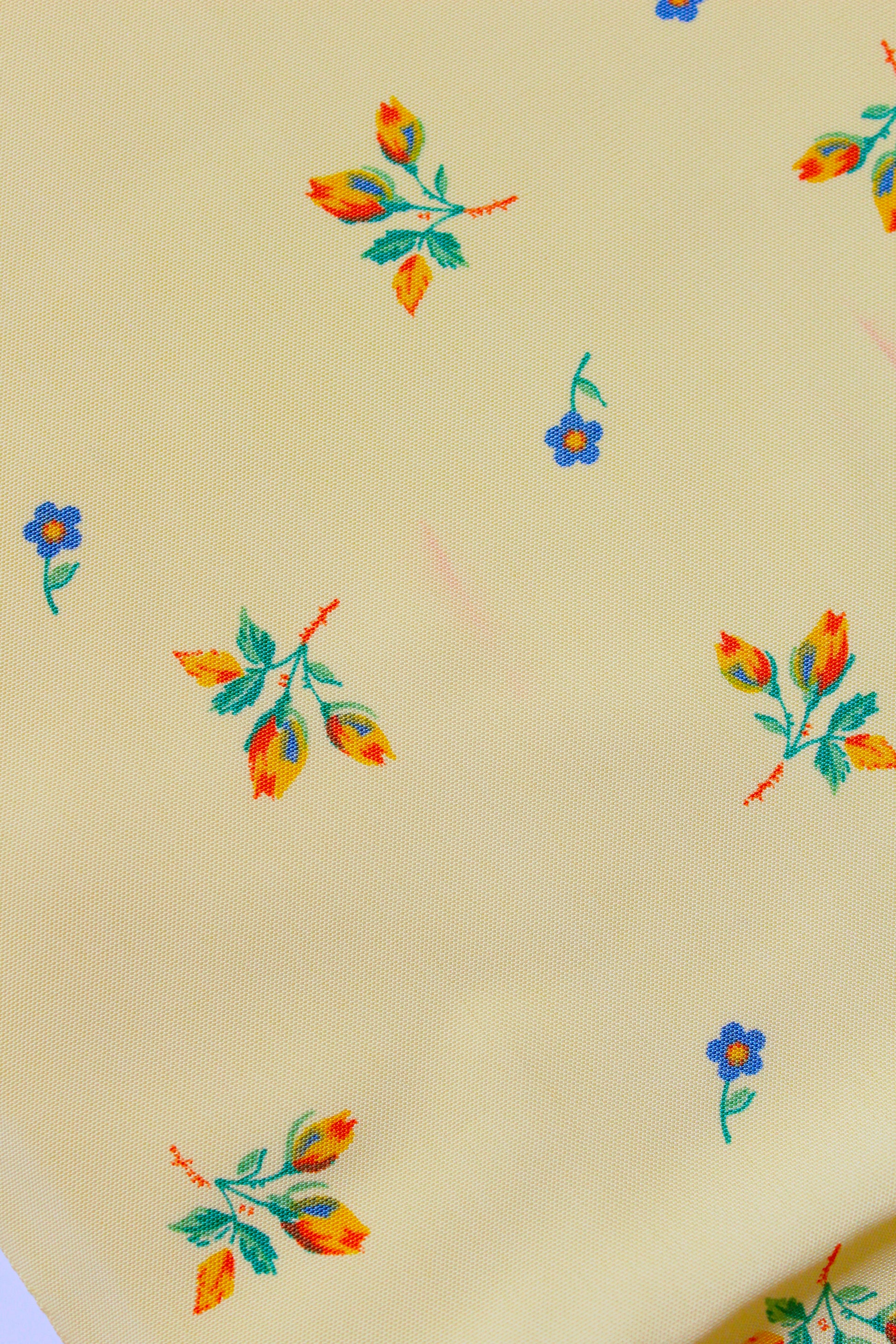 1940s Butter Yellow Small Ditsy Floral Print Rayon Sewing Fabric, 7 Yards