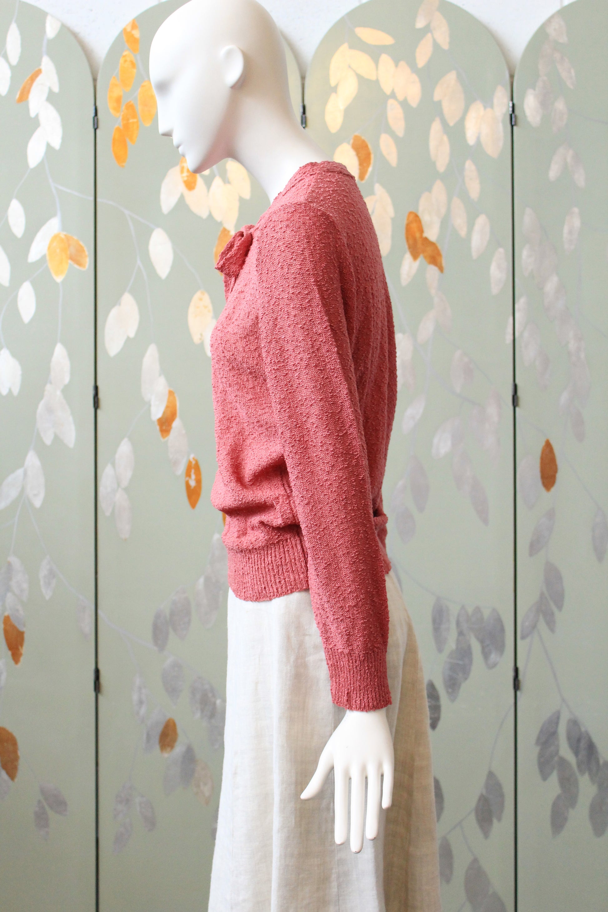 1970s Deadstock Long Sleeve Rose Pink Acrylic Knit Top , Small