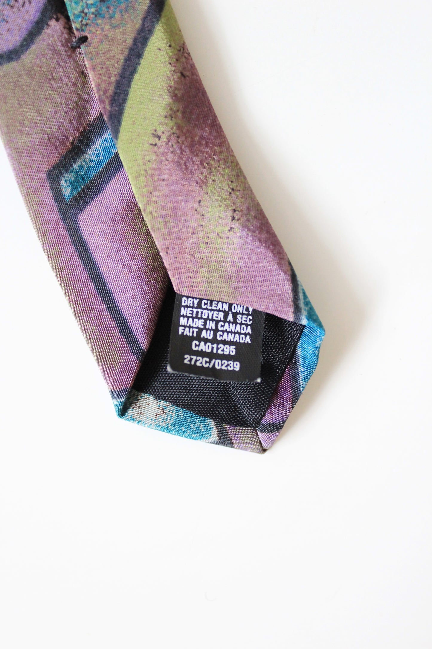 1990s Abstract Geometric Print Purple And Green Tie 