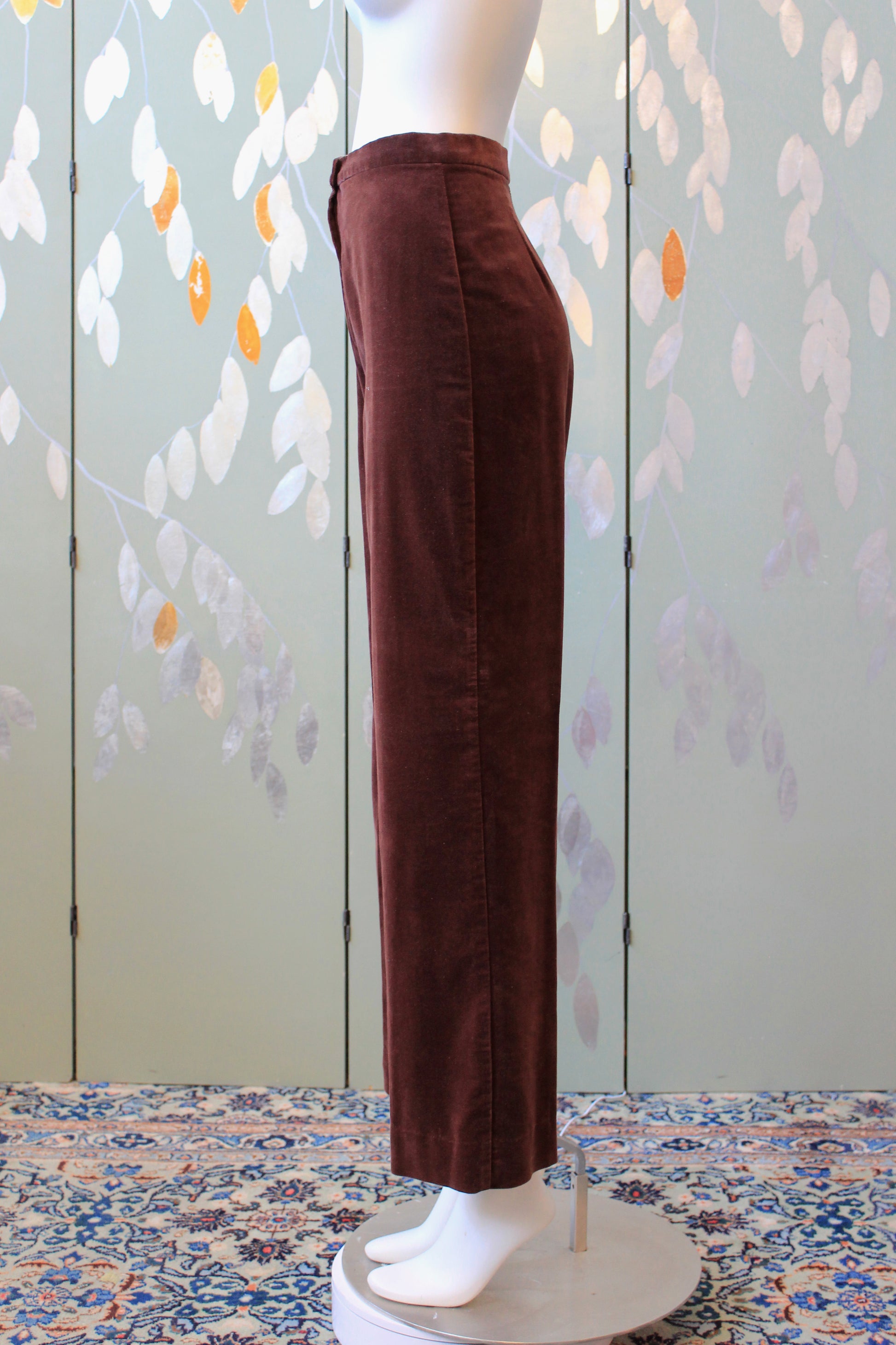 1970s Brown Velvet High Waisted Wide Leg Pants, XS