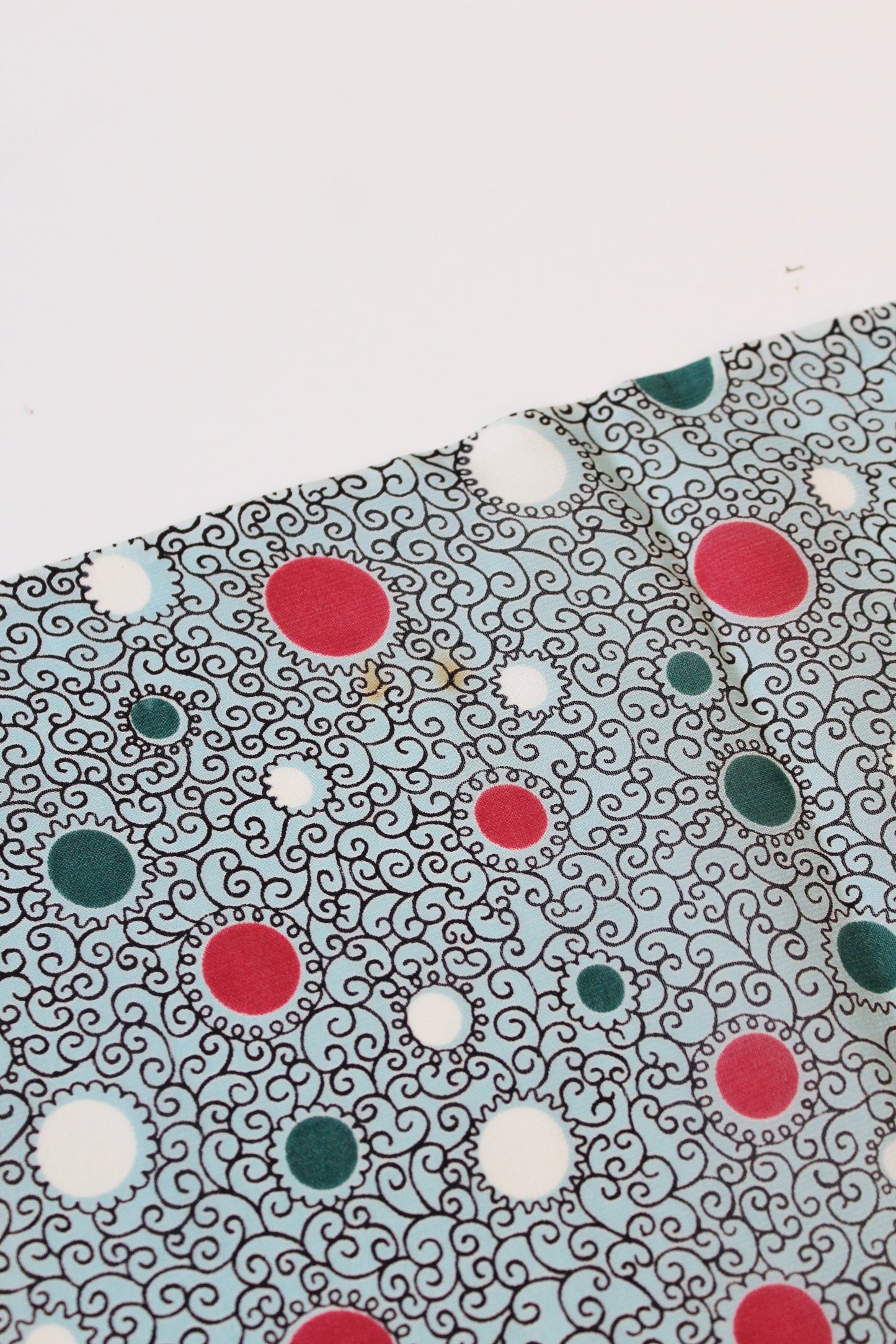 1940s Turquoise With Magenta And White Circles Rayon Fabric , 3.7 Yards